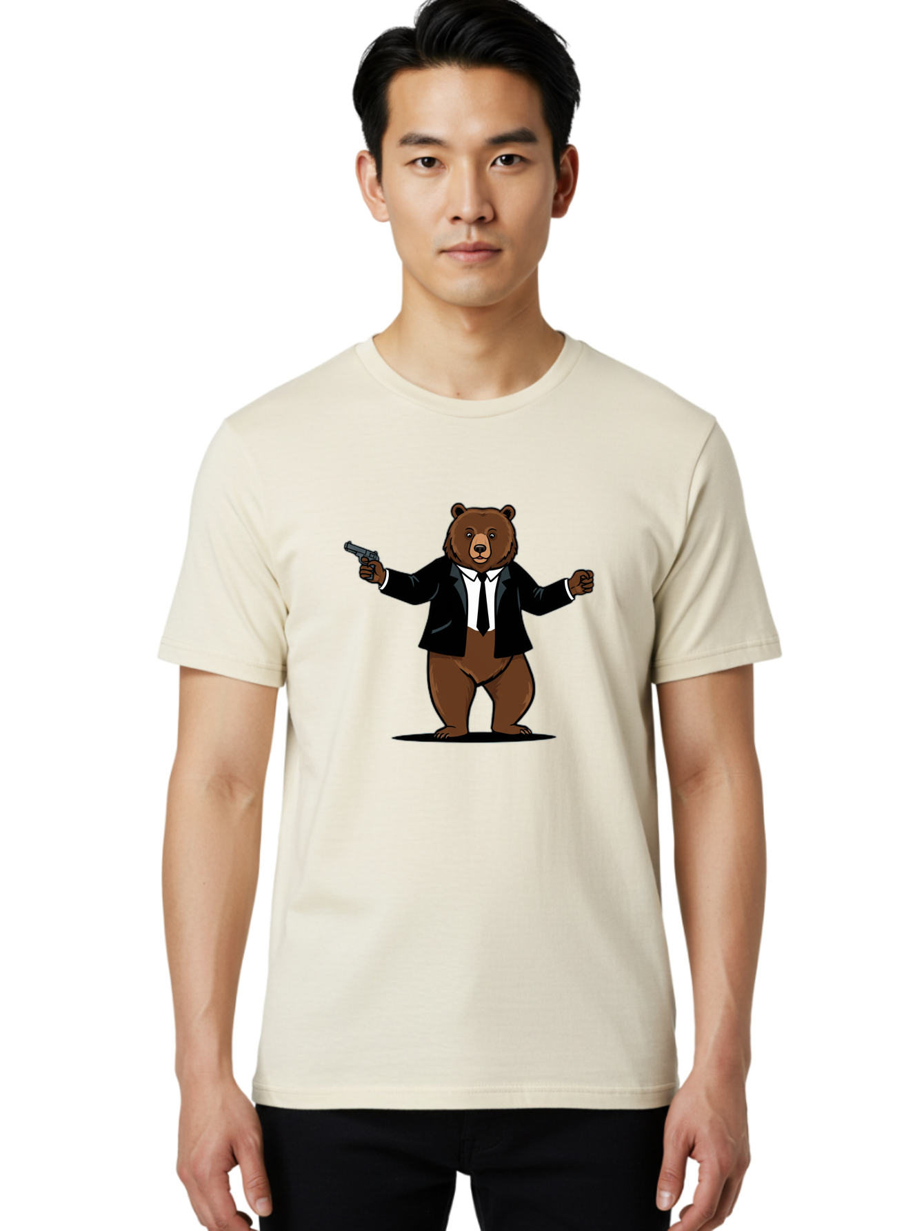 Bear-In-Suit-Holding-Gun Men'S Graphic Tee, 100% Cotton, Comfortable Casual Summer Wear, Machine Washable, Vintage Camera, Old Camera, Antique Camera, Black Camera, Classic Photography, Photography Equipment, Nostalgic Device, Film Camera, Bae859
