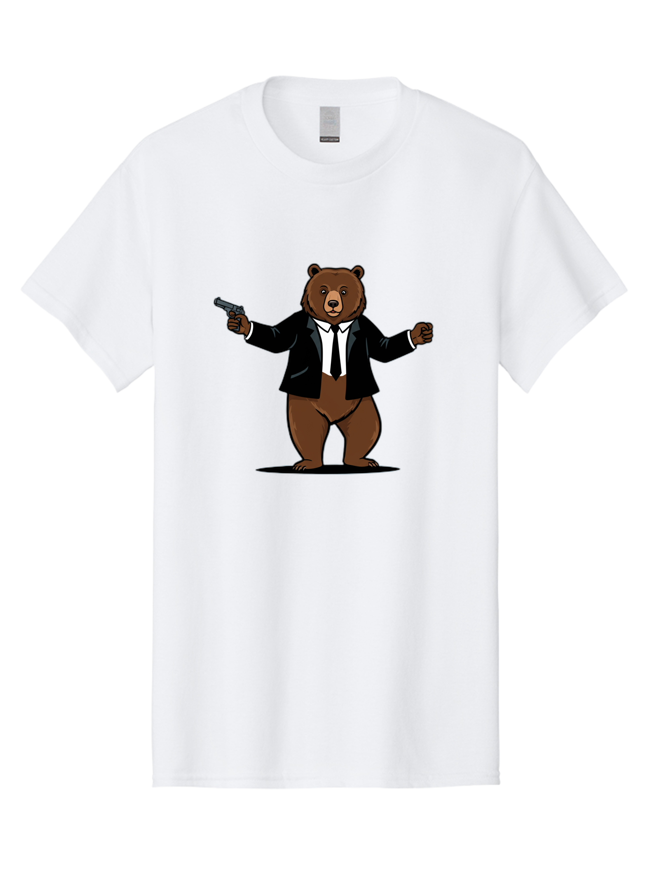 Bear-In-Suit-Holding-Gun Men'S Graphic Tee, 100% Cotton, Comfortable Casual Summer Wear, Machine Washable, Vintage Camera, Old Camera, Antique Camera, Black Camera, Classic Photography, Photography Equipment, Nostalgic Device, Film Camera, Bae859