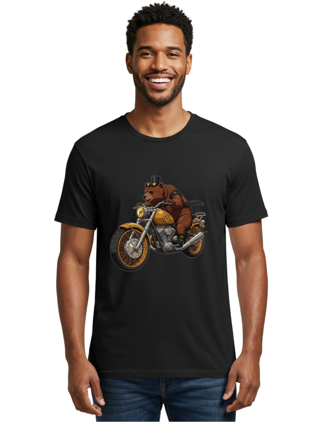 Bear-Riding-Motorcycle-1 Men'S Graphic Tee, 100% Cotton, Comfortable Casual Summer Wear, Machine Washable, Vintage Camera, Old Camera, Antique Camera, Black Camera, Classic Photography, Photography Equipment, Nostalgic Device, Film Camera, Bae863
