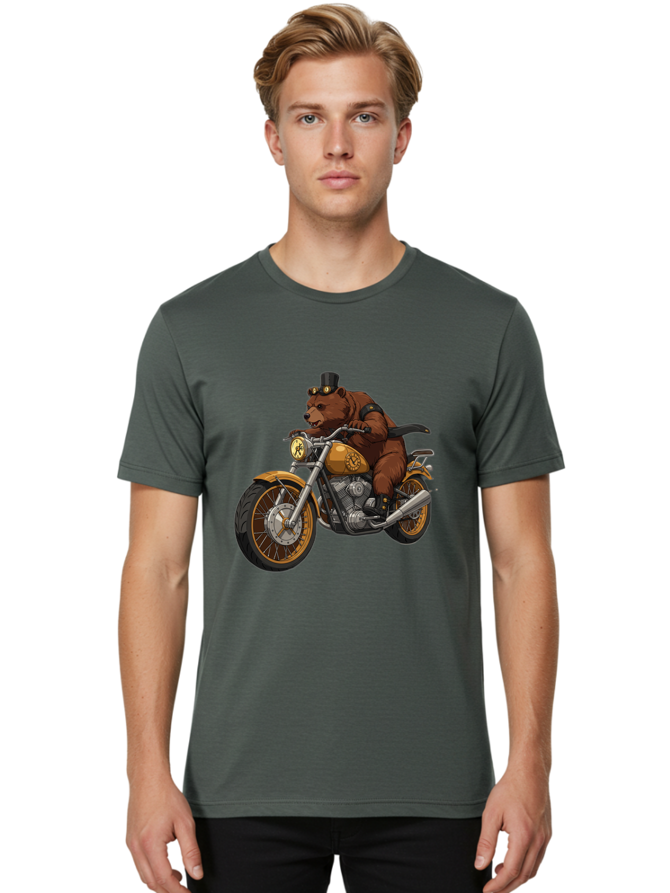 Bear-Riding-Motorcycle-1 Men'S Graphic Tee, 100% Cotton, Comfortable Casual Summer Wear, Machine Washable, Vintage Camera, Old Camera, Antique Camera, Black Camera, Classic Photography, Photography Equipment, Nostalgic Device, Film Camera, Bae863