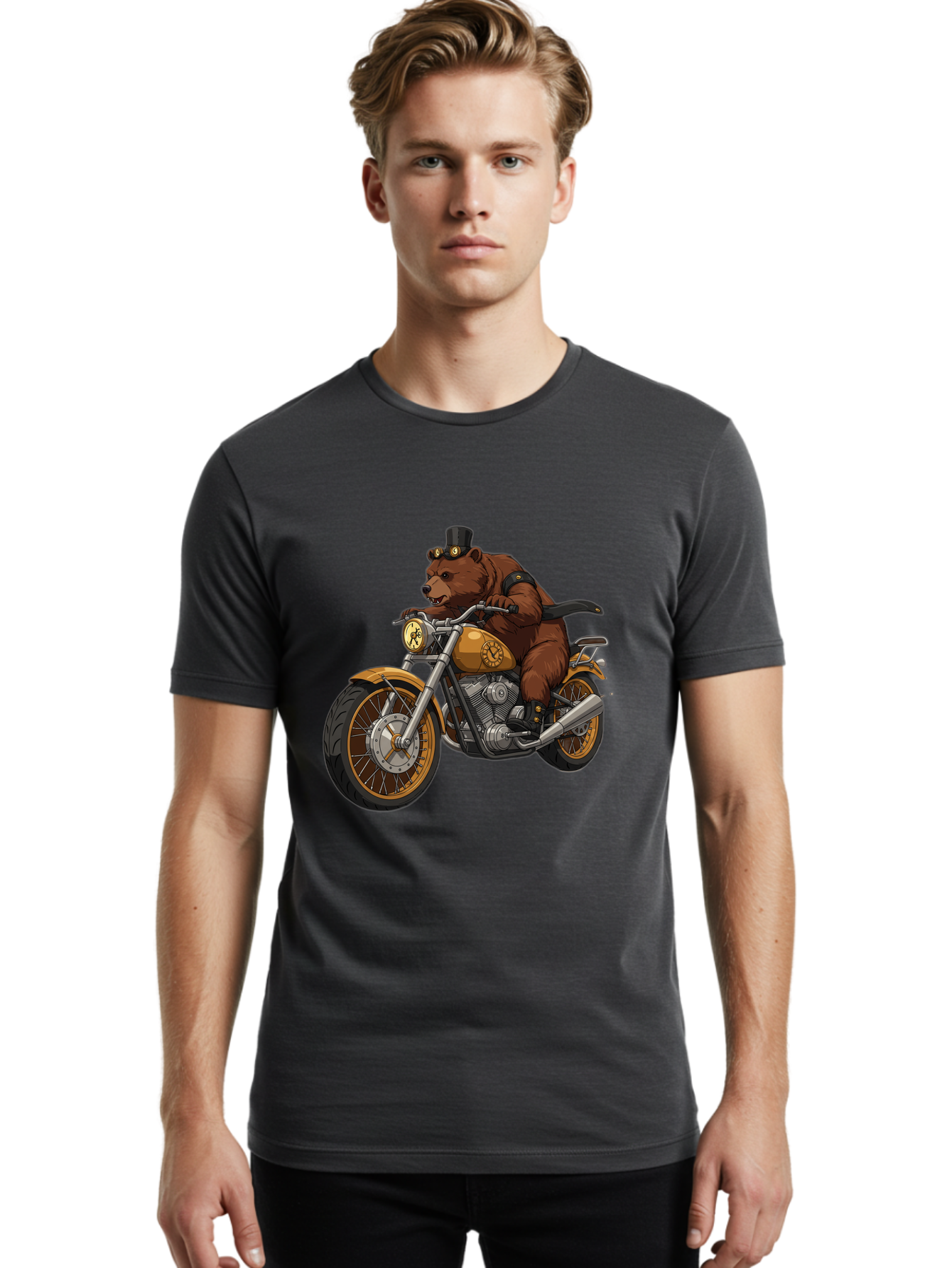 Bear-Riding-Motorcycle-1 Men'S Graphic Tee, 100% Cotton, Comfortable Casual Summer Wear, Machine Washable, Vintage Camera, Old Camera, Antique Camera, Black Camera, Classic Photography, Photography Equipment, Nostalgic Device, Film Camera, Bae863