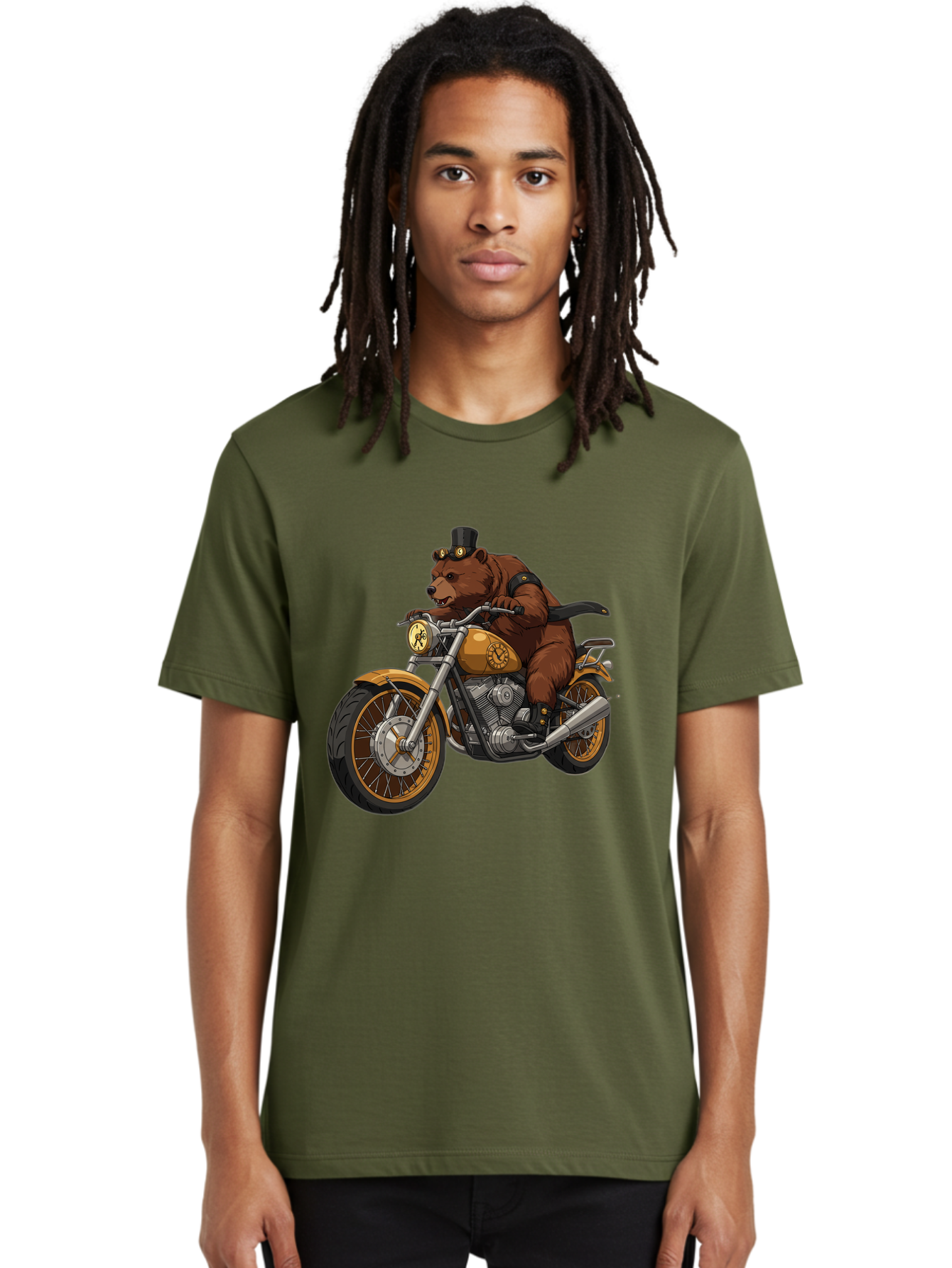 Bear-Riding-Motorcycle-1 Men'S Graphic Tee, 100% Cotton, Comfortable Casual Summer Wear, Machine Washable, Vintage Camera, Old Camera, Antique Camera, Black Camera, Classic Photography, Photography Equipment, Nostalgic Device, Film Camera, Bae863