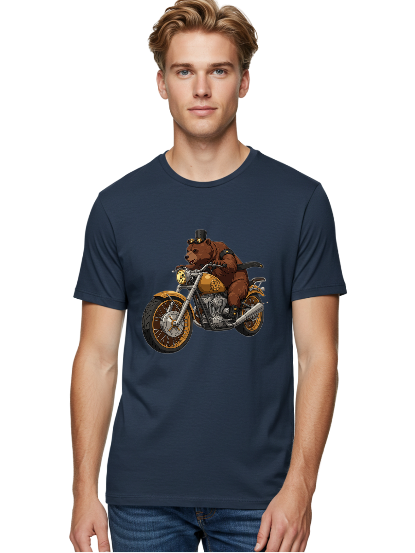 Bear-Riding-Motorcycle-1 Men'S Graphic Tee, 100% Cotton, Comfortable Casual Summer Wear, Machine Washable, Vintage Camera, Old Camera, Antique Camera, Black Camera, Classic Photography, Photography Equipment, Nostalgic Device, Film Camera, Bae863