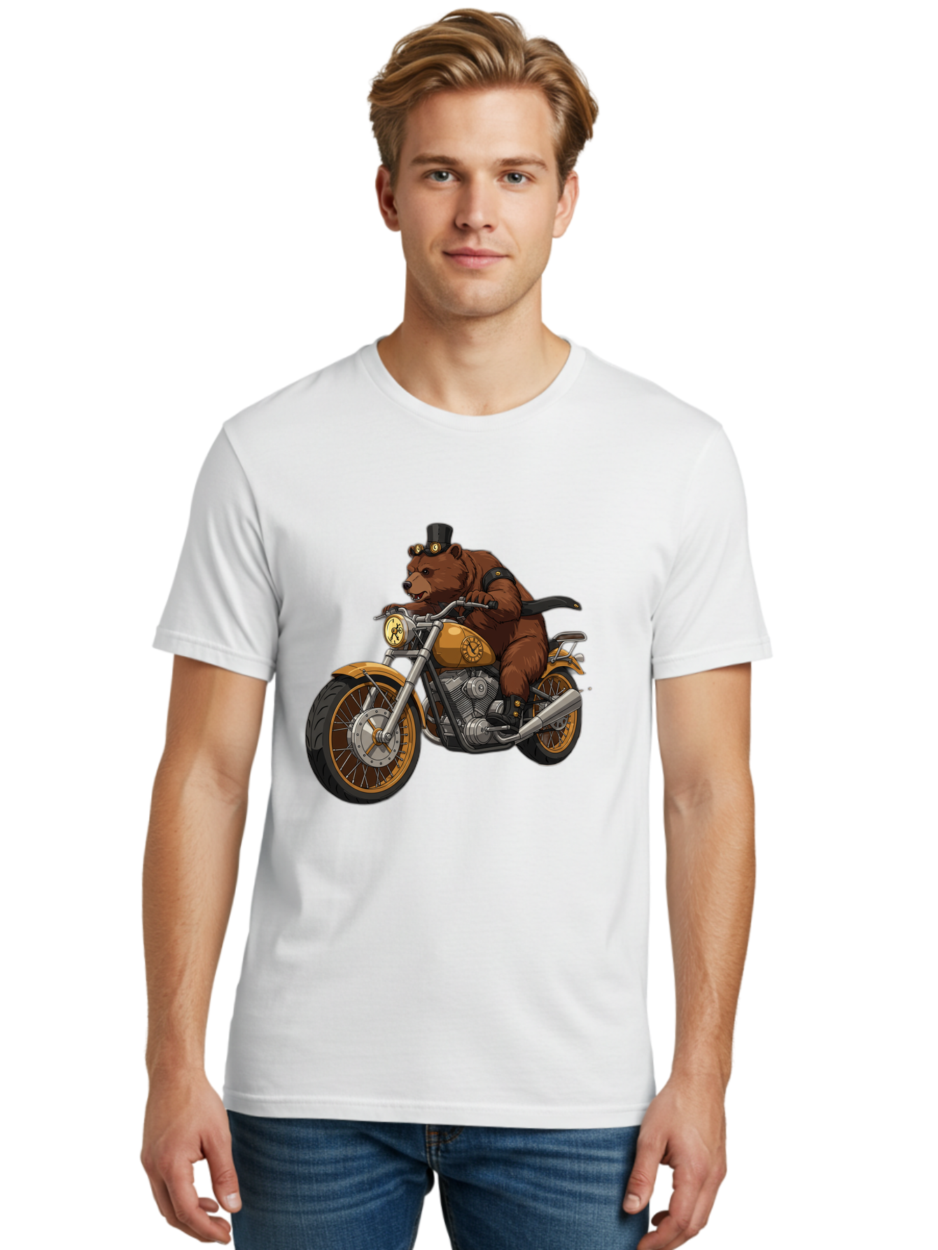 Bear-Riding-Motorcycle-1 Men'S Graphic Tee, 100% Cotton, Comfortable Casual Summer Wear, Machine Washable, Vintage Camera, Old Camera, Antique Camera, Black Camera, Classic Photography, Photography Equipment, Nostalgic Device, Film Camera, Bae863