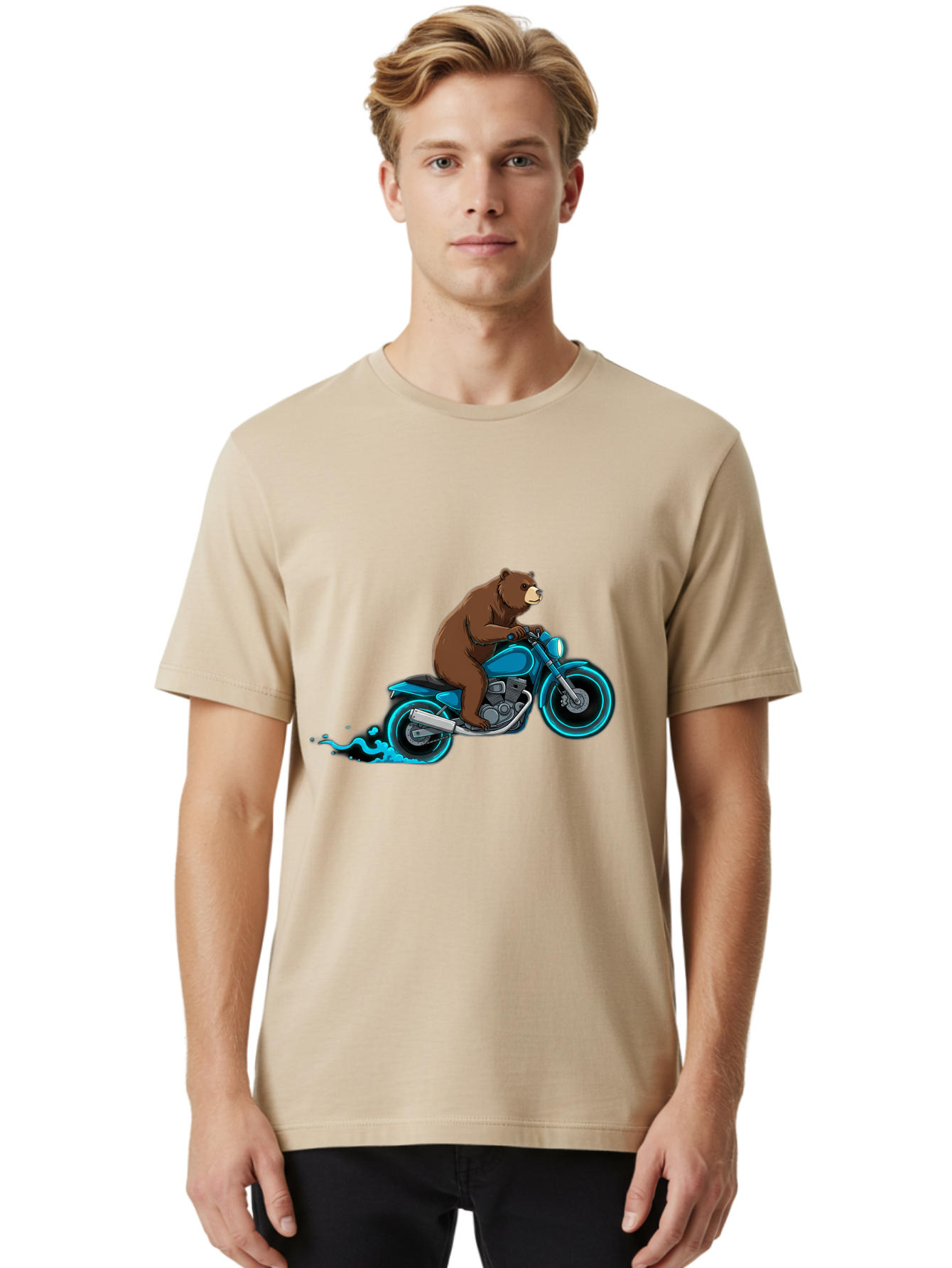 Bear-Riding-Motorcycle-2 Men'S Graphic Tee, 100% Cotton, Comfortable Casual Summer Wear, Machine Washable, Vintage Camera, Old Camera, Antique Camera, Black Camera, Classic Photography, Photography Equipment, Nostalgic Device, Film Camera, Bae864