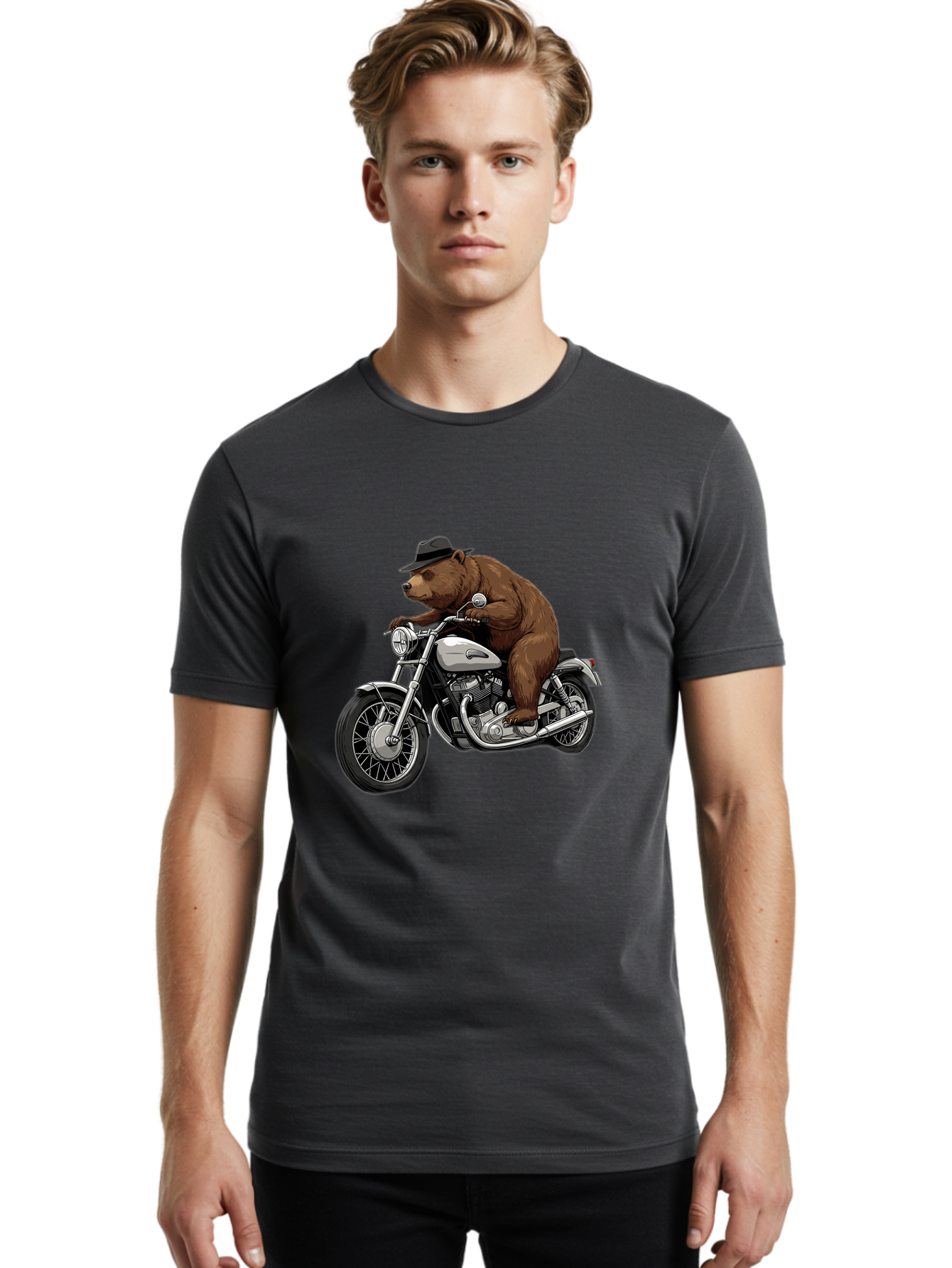 Bear-Riding-Motorcycle Men'S Graphic Tee, 100% Cotton, Comfortable Casual Summer Wear, Machine Washable, Vintage Camera, Old Camera, Antique Camera, Black Camera, Classic Photography, Photography Equipment, Nostalgic Device, Film Camera, Camera Art Bae865