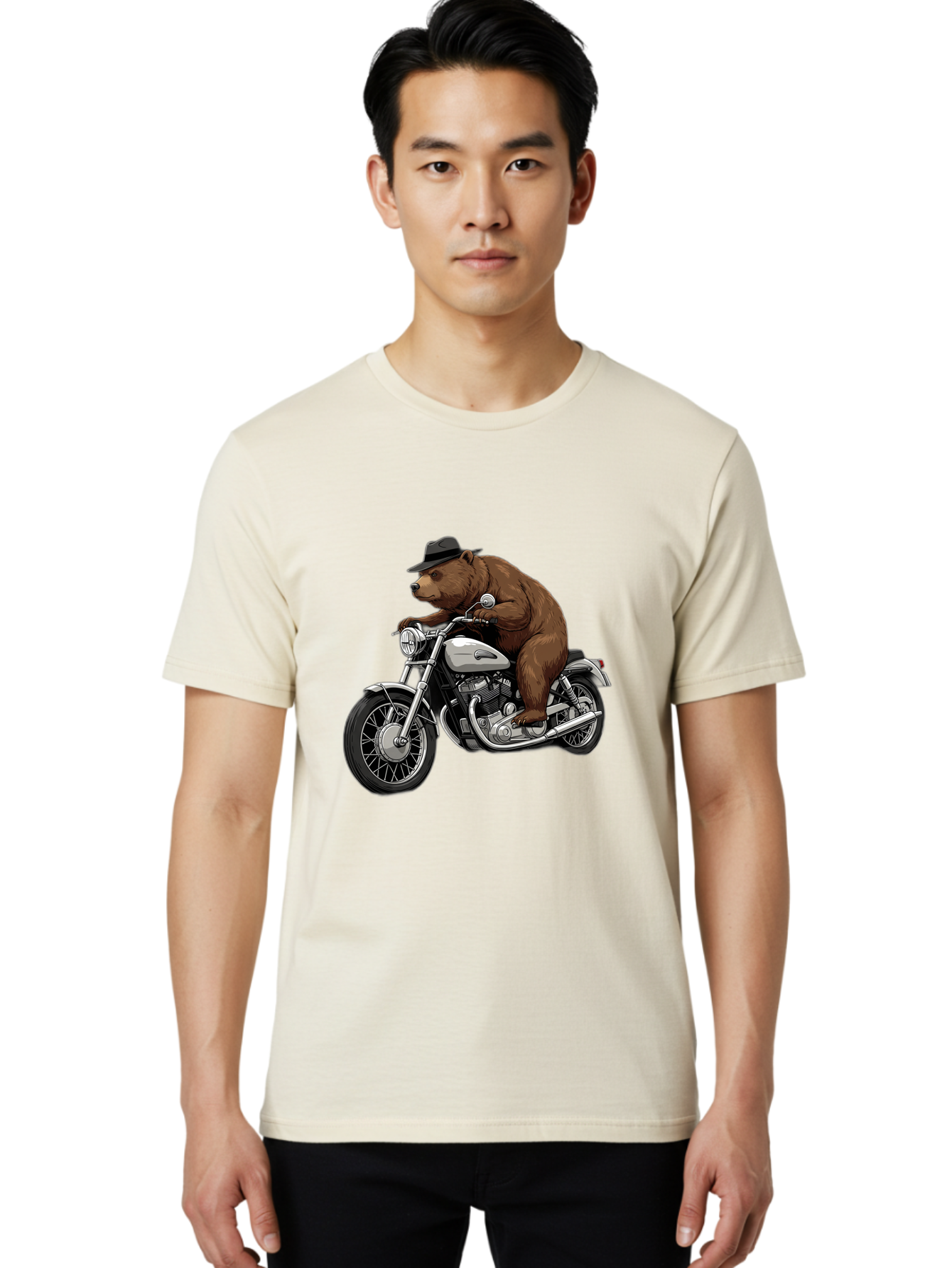 Bear-Riding-Motorcycle Men'S Graphic Tee, 100% Cotton, Comfortable Casual Summer Wear, Machine Washable, Vintage Camera, Old Camera, Antique Camera, Black Camera, Classic Photography, Photography Equipment, Nostalgic Device, Film Camera, Camera Art Bae865
