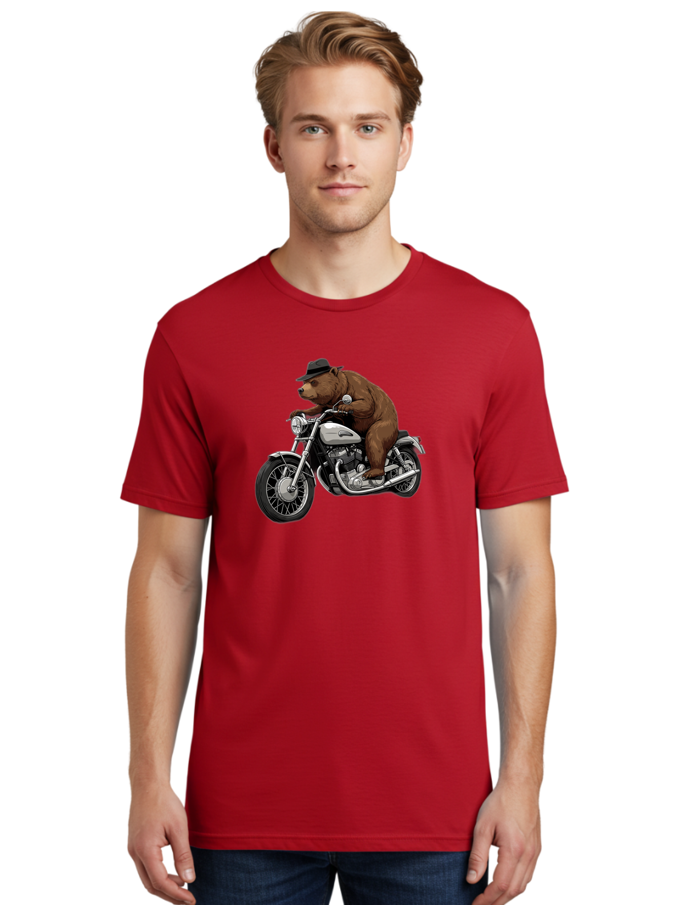 Bear-Riding-Motorcycle Men'S Graphic Tee, 100% Cotton, Comfortable Casual Summer Wear, Machine Washable, Vintage Camera, Old Camera, Antique Camera, Black Camera, Classic Photography, Photography Equipment, Nostalgic Device, Film Camera, Camera Art Bae865