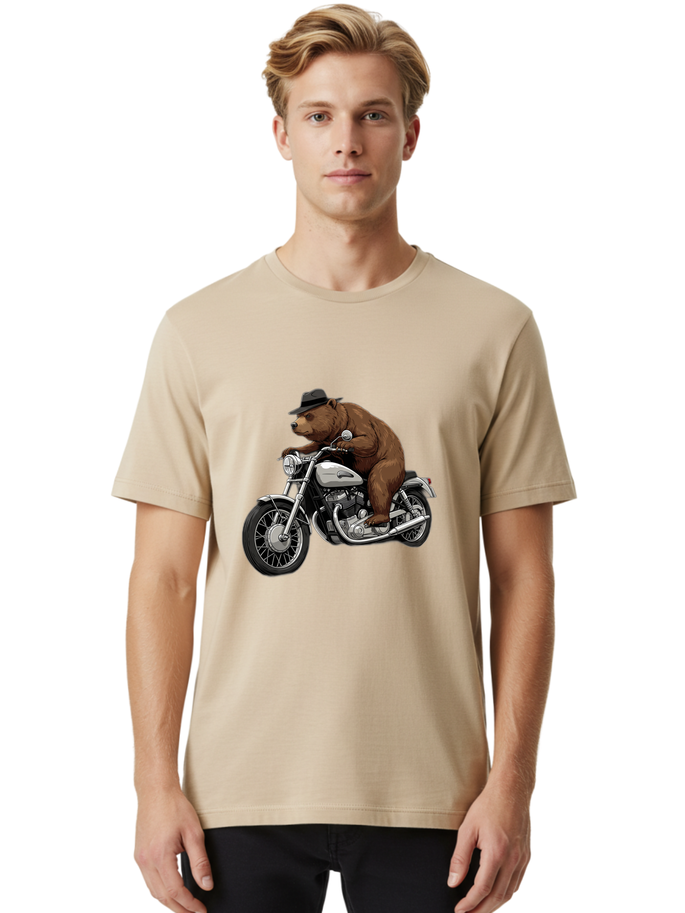 Bear-Riding-Motorcycle Men'S Graphic Tee, 100% Cotton, Comfortable Casual Summer Wear, Machine Washable, Vintage Camera, Old Camera, Antique Camera, Black Camera, Classic Photography, Photography Equipment, Nostalgic Device, Film Camera, Camera Art Bae865