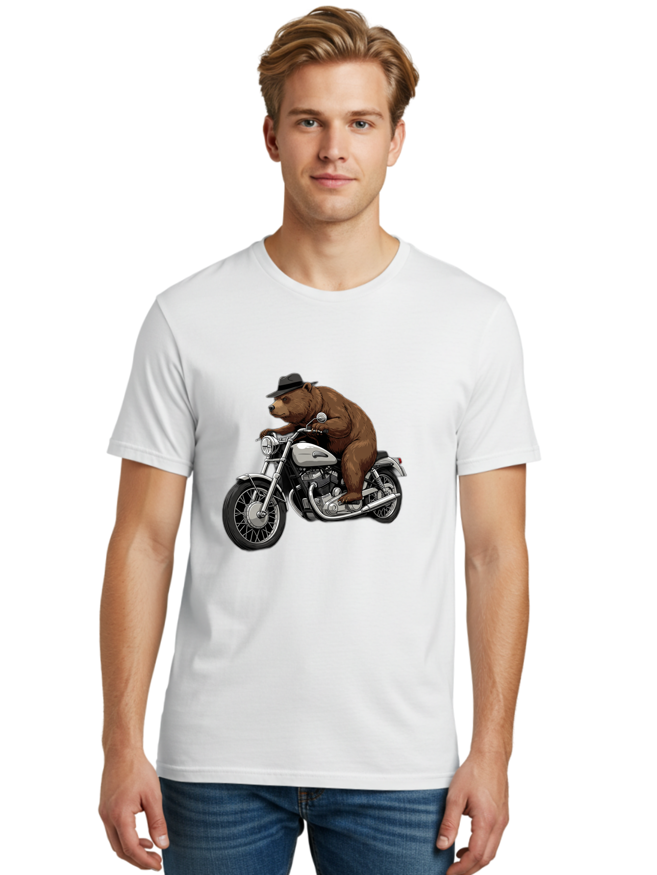 Bear-Riding-Motorcycle Men'S Graphic Tee, 100% Cotton, Comfortable Casual Summer Wear, Machine Washable, Vintage Camera, Old Camera, Antique Camera, Black Camera, Classic Photography, Photography Equipment, Nostalgic Device, Film Camera, Camera Art Bae865
