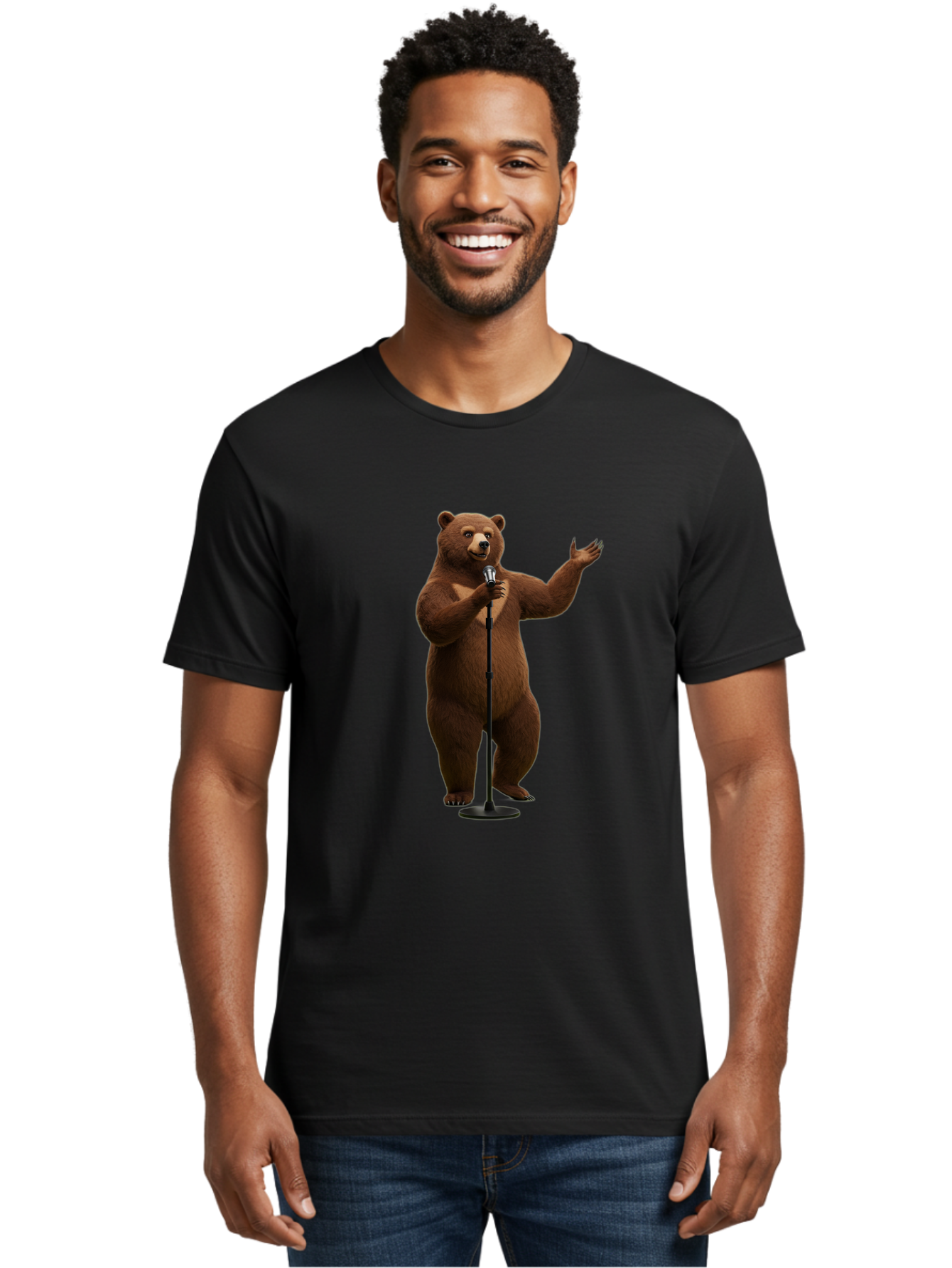 Bear-Singing Men'S Graphic Tee, 100% Cotton, Comfortable Casual Summer Wear, Machine Washable, Vintage Camera, Old Camera, Antique Camera, Black Camera, Classic Photography, Photography Equipment, Nostalgic Device, Film Camera, Camera Art Bae866