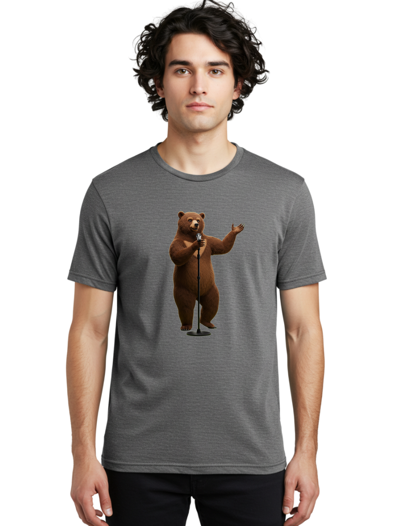 Bear-Singing Men'S Graphic Tee, 100% Cotton, Comfortable Casual Summer Wear, Machine Washable, Vintage Camera, Old Camera, Antique Camera, Black Camera, Classic Photography, Photography Equipment, Nostalgic Device, Film Camera, Camera Art Bae866