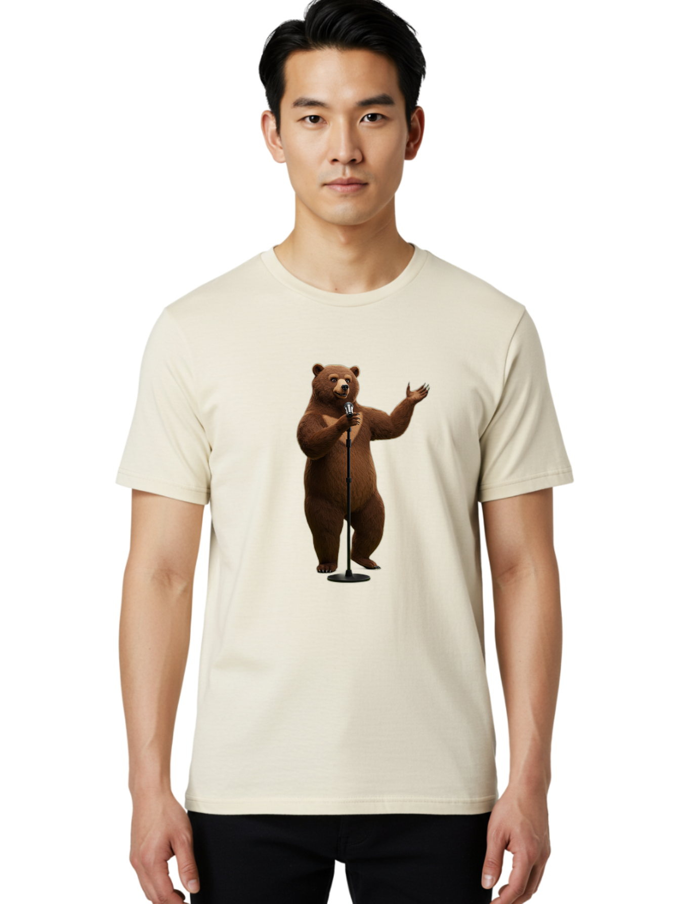 Bear-Singing Men'S Graphic Tee, 100% Cotton, Comfortable Casual Summer Wear, Machine Washable, Vintage Camera, Old Camera, Antique Camera, Black Camera, Classic Photography, Photography Equipment, Nostalgic Device, Film Camera, Camera Art Bae866