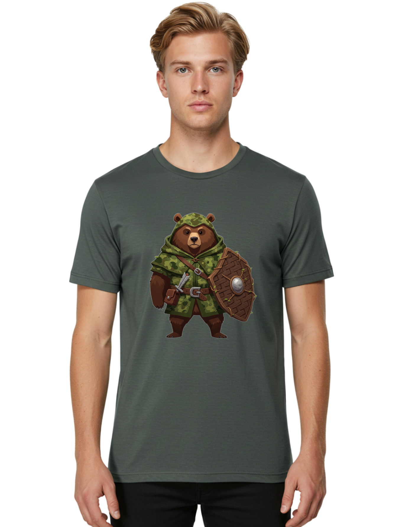 Bear-Warrior-1 Men'S Graphic Tee, 100% Cotton, Comfortable Casual Summer Wear, Machine Washable, Vintage Camera, Old Camera, Antique Camera, Black Camera, Classic Photography, Photography Equipment, Nostalgic Device, Film Camera, Camera Art Bae867