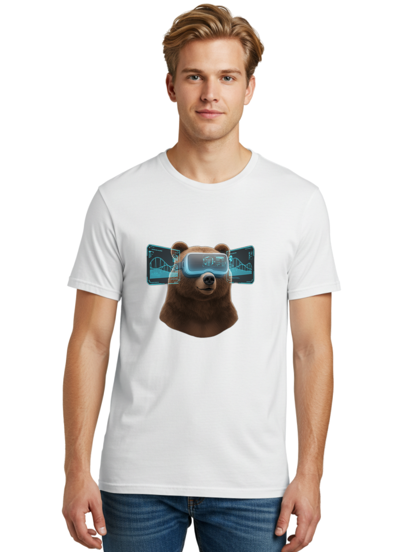 Bear-Wearing-Vr-Headset Men'S Graphic Tee, 100% Cotton, Comfortable Casual Summer Wear, Machine Washable, Vintage Camera, Old Camera, Antique Camera, Black Camera, Classic Photography, Photography Equipment, Nostalgic Device, Film Camera, Bae870