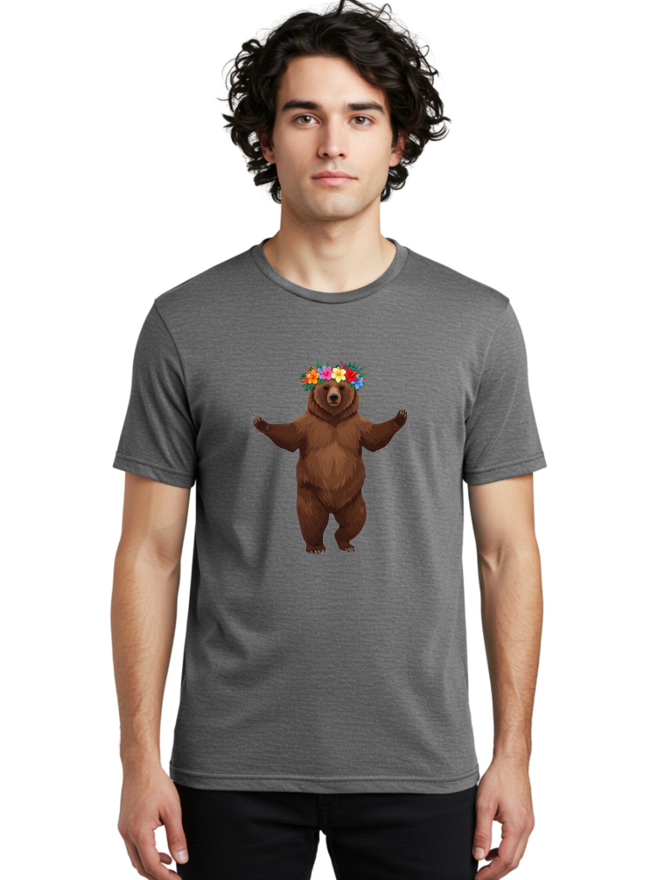 Bear-With-Flowers-1 Men'S Graphic Tee, 100% Cotton, Comfortable Casual Summer Wear, Machine Washable, Vintage Camera, Old Camera, Antique Camera, Black Camera, Classic Photography, Photography Equipment, Nostalgic Device, Film Camera, Camera Art Bae873