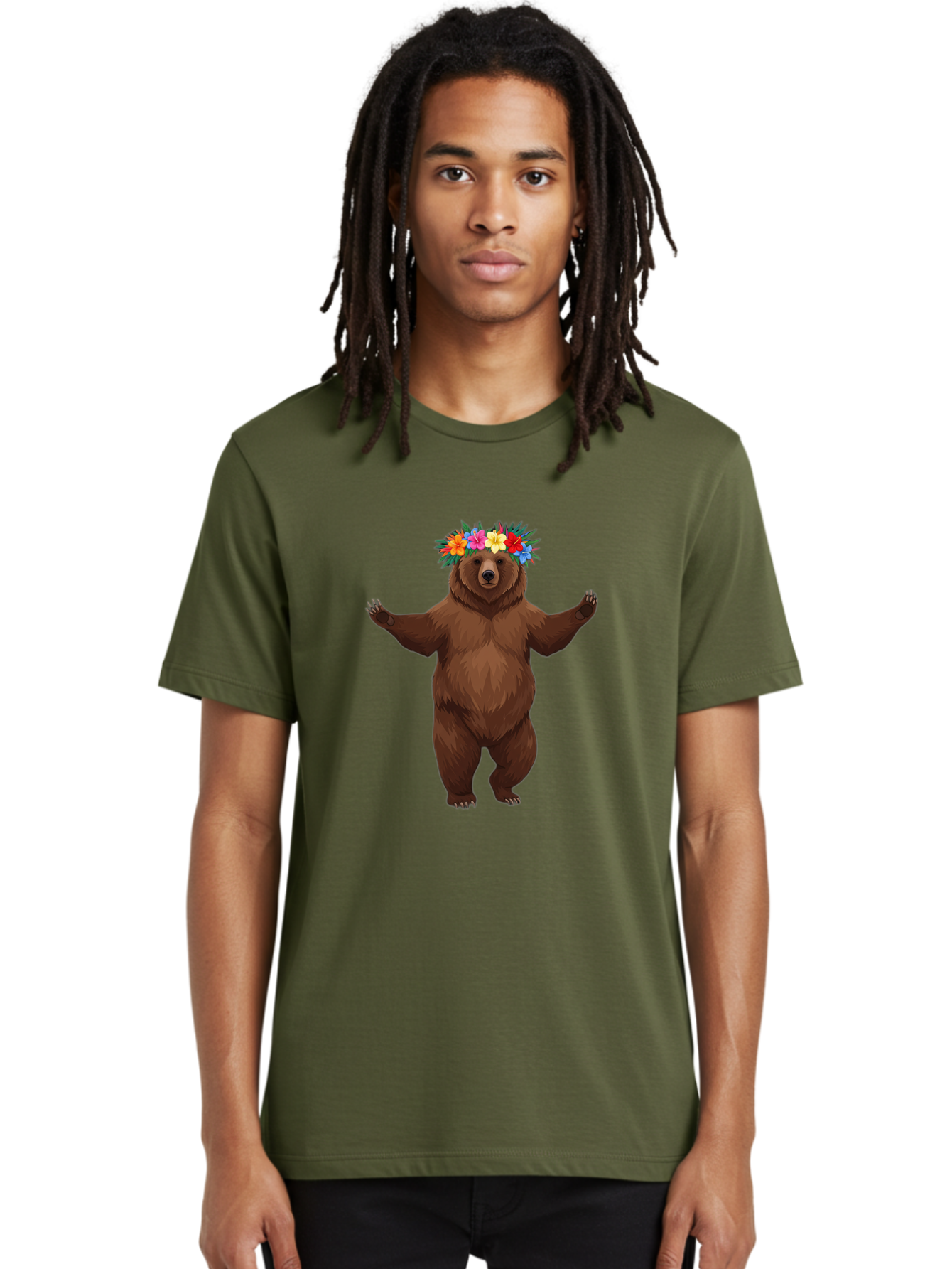 Bear-With-Flowers-1 Men'S Graphic Tee, 100% Cotton, Comfortable Casual Summer Wear, Machine Washable, Vintage Camera, Old Camera, Antique Camera, Black Camera, Classic Photography, Photography Equipment, Nostalgic Device, Film Camera, Camera Art Bae873