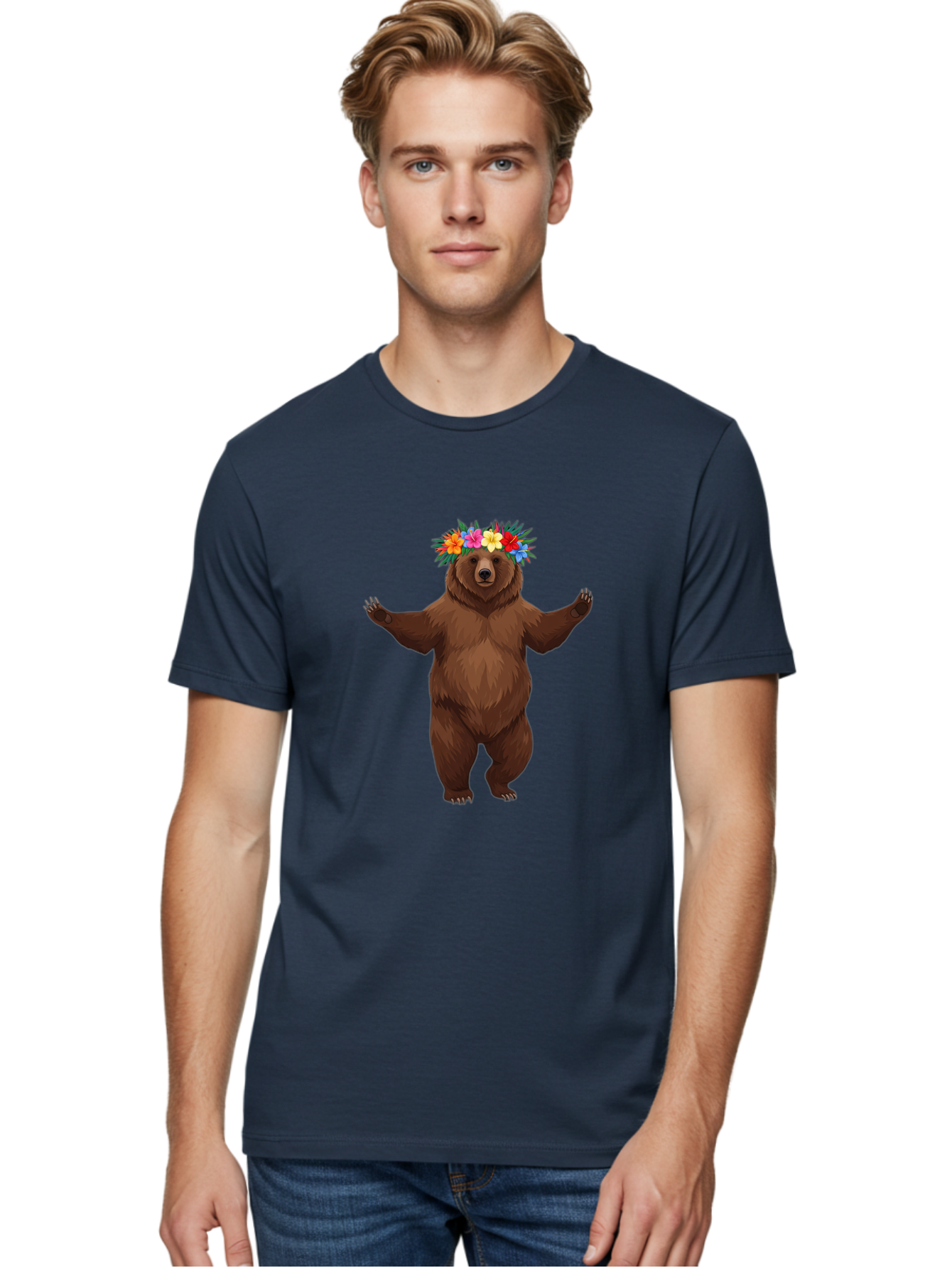 Bear-With-Flowers-1 Men'S Graphic Tee, 100% Cotton, Comfortable Casual Summer Wear, Machine Washable, Vintage Camera, Old Camera, Antique Camera, Black Camera, Classic Photography, Photography Equipment, Nostalgic Device, Film Camera, Camera Art Bae873