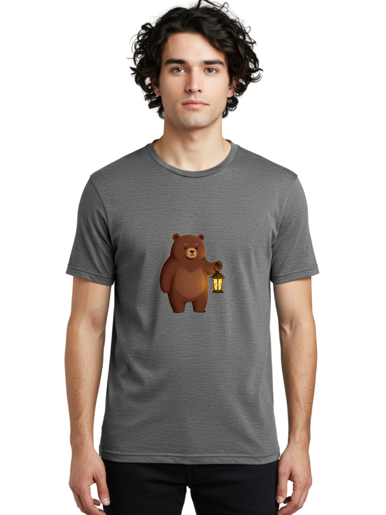 Bear-With-Lantern-1 Men'S Graphic Tee, 100% Cotton, Comfortable Casual Summer Wear, Machine Washable, Vintage Camera, Old Camera, Antique Camera, Black Camera, Classic Photography, Photography Equipment, Nostalgic Device, Film Camera, Camera Art Bae878