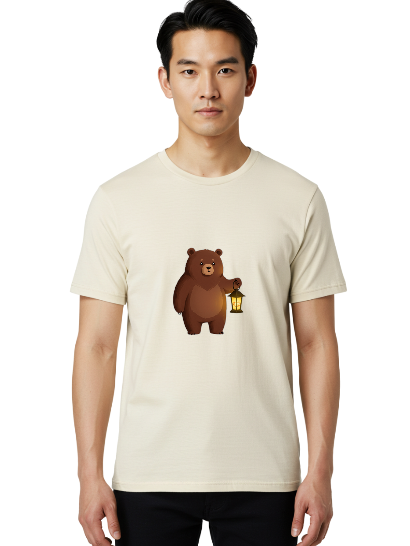 Bear-With-Lantern-1 Men'S Graphic Tee, 100% Cotton, Comfortable Casual Summer Wear, Machine Washable, Vintage Camera, Old Camera, Antique Camera, Black Camera, Classic Photography, Photography Equipment, Nostalgic Device, Film Camera, Camera Art Bae878