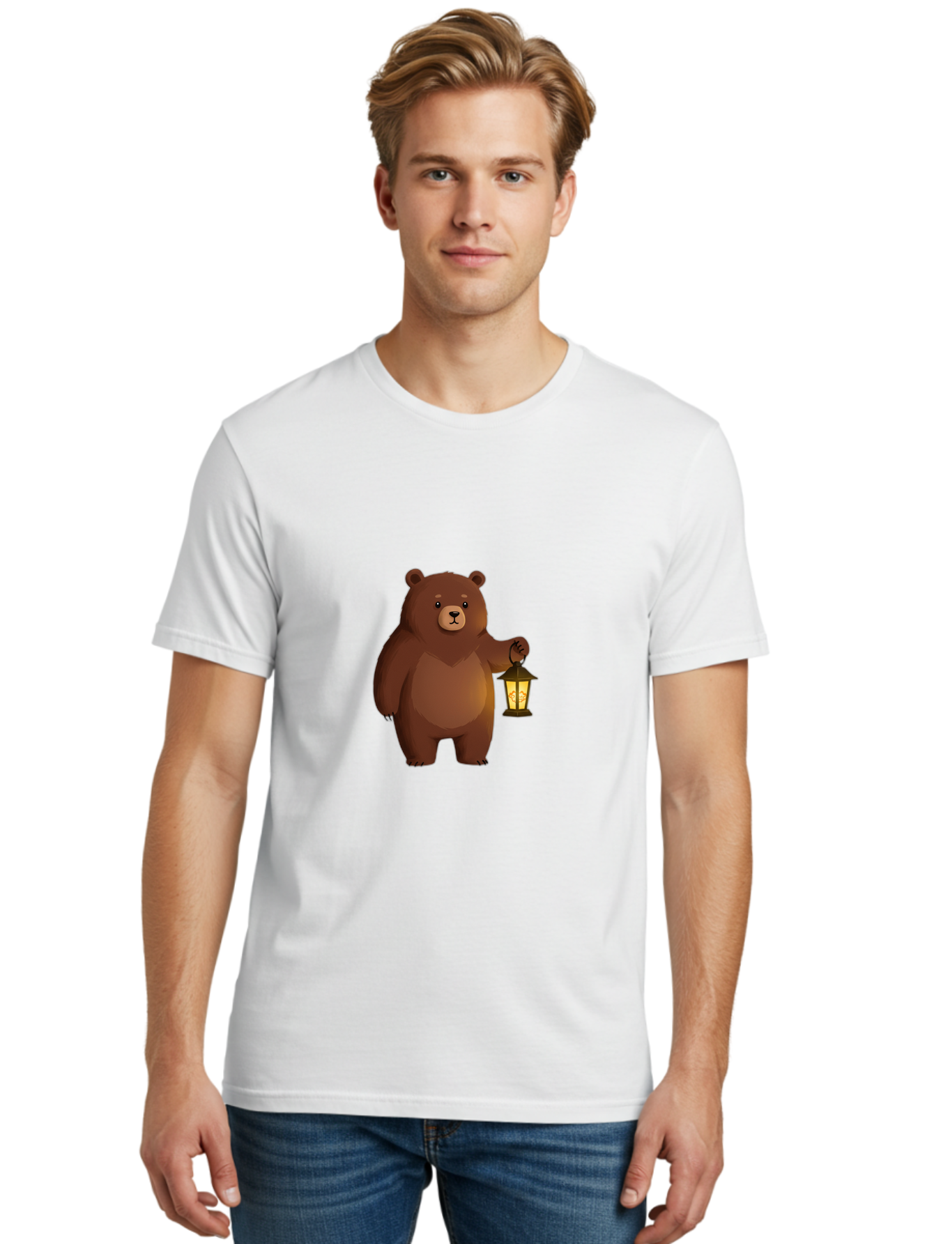 Bear-With-Lantern-1 Men'S Graphic Tee, 100% Cotton, Comfortable Casual Summer Wear, Machine Washable, Vintage Camera, Old Camera, Antique Camera, Black Camera, Classic Photography, Photography Equipment, Nostalgic Device, Film Camera, Camera Art Bae878