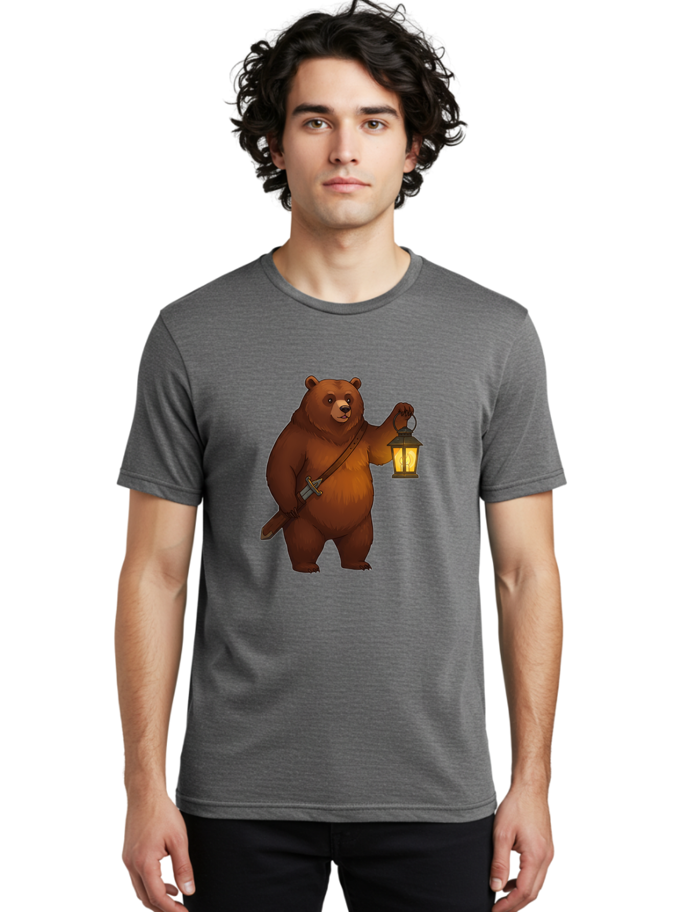 Bear-With-Lantern-2 Men'S Graphic Tee, 100% Cotton, Comfortable Casual Summer Wear, Machine Washable, Vintage Camera, Old Camera, Antique Camera, Black Camera, Classic Photography, Photography Equipment, Nostalgic Device, Film Camera, Camera Art Bae879