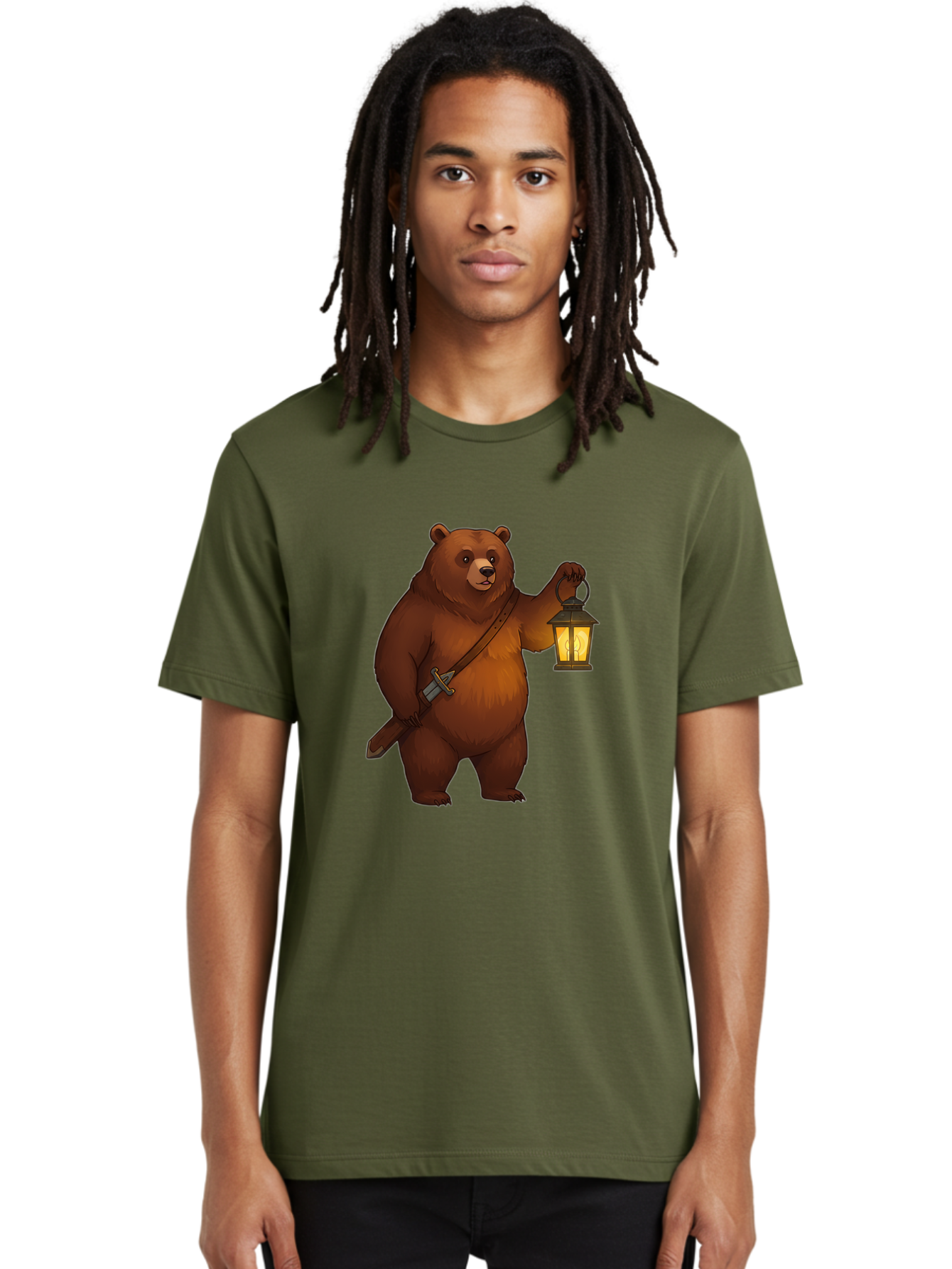 Bear-With-Lantern-2 Men'S Graphic Tee, 100% Cotton, Comfortable Casual Summer Wear, Machine Washable, Vintage Camera, Old Camera, Antique Camera, Black Camera, Classic Photography, Photography Equipment, Nostalgic Device, Film Camera, Camera Art Bae879