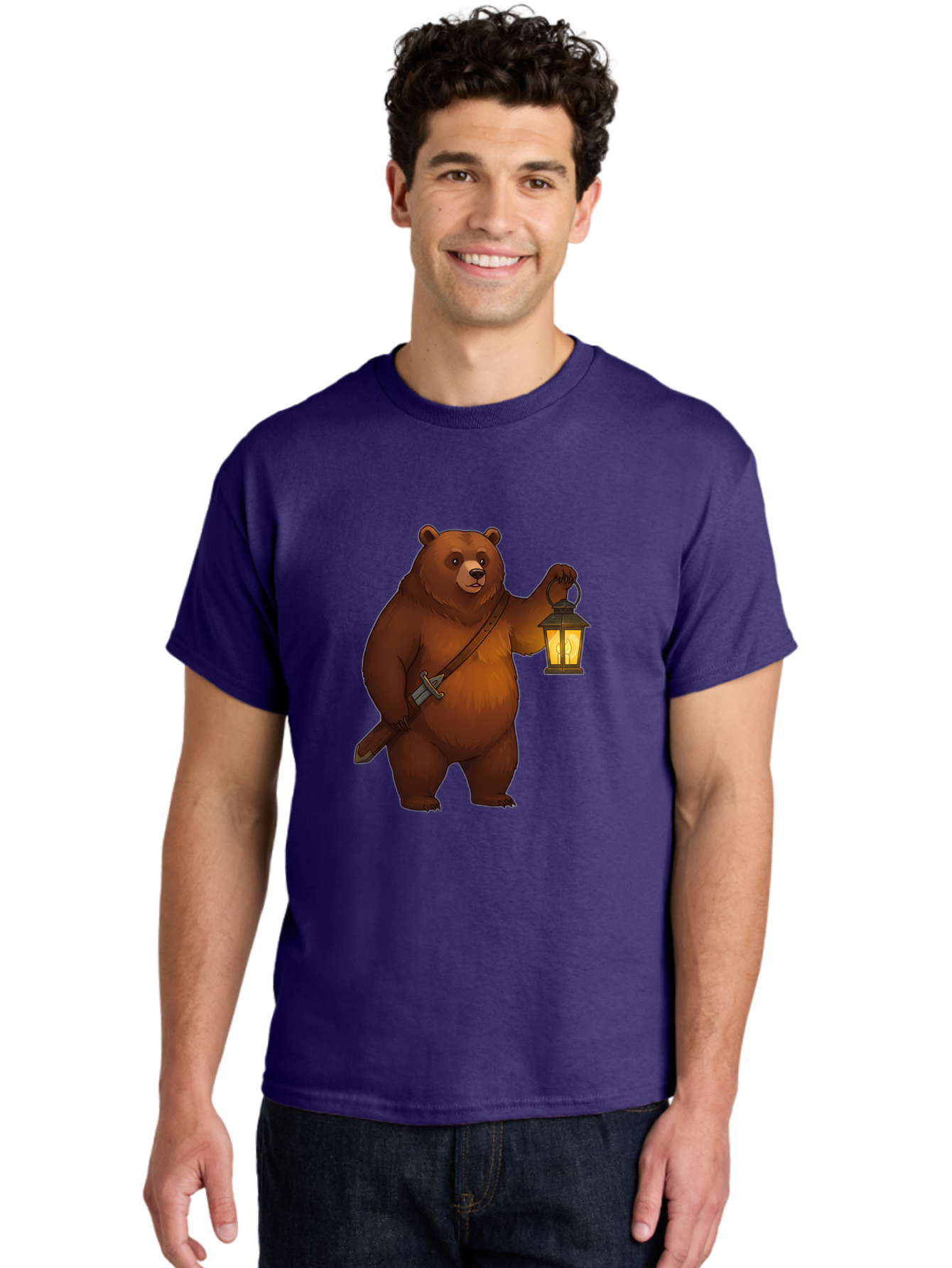 Bear-With-Lantern-2 Men'S Graphic Tee, 100% Cotton, Comfortable Casual Summer Wear, Machine Washable, Vintage Camera, Old Camera, Antique Camera, Black Camera, Classic Photography, Photography Equipment, Nostalgic Device, Film Camera, Camera Art Bae879
