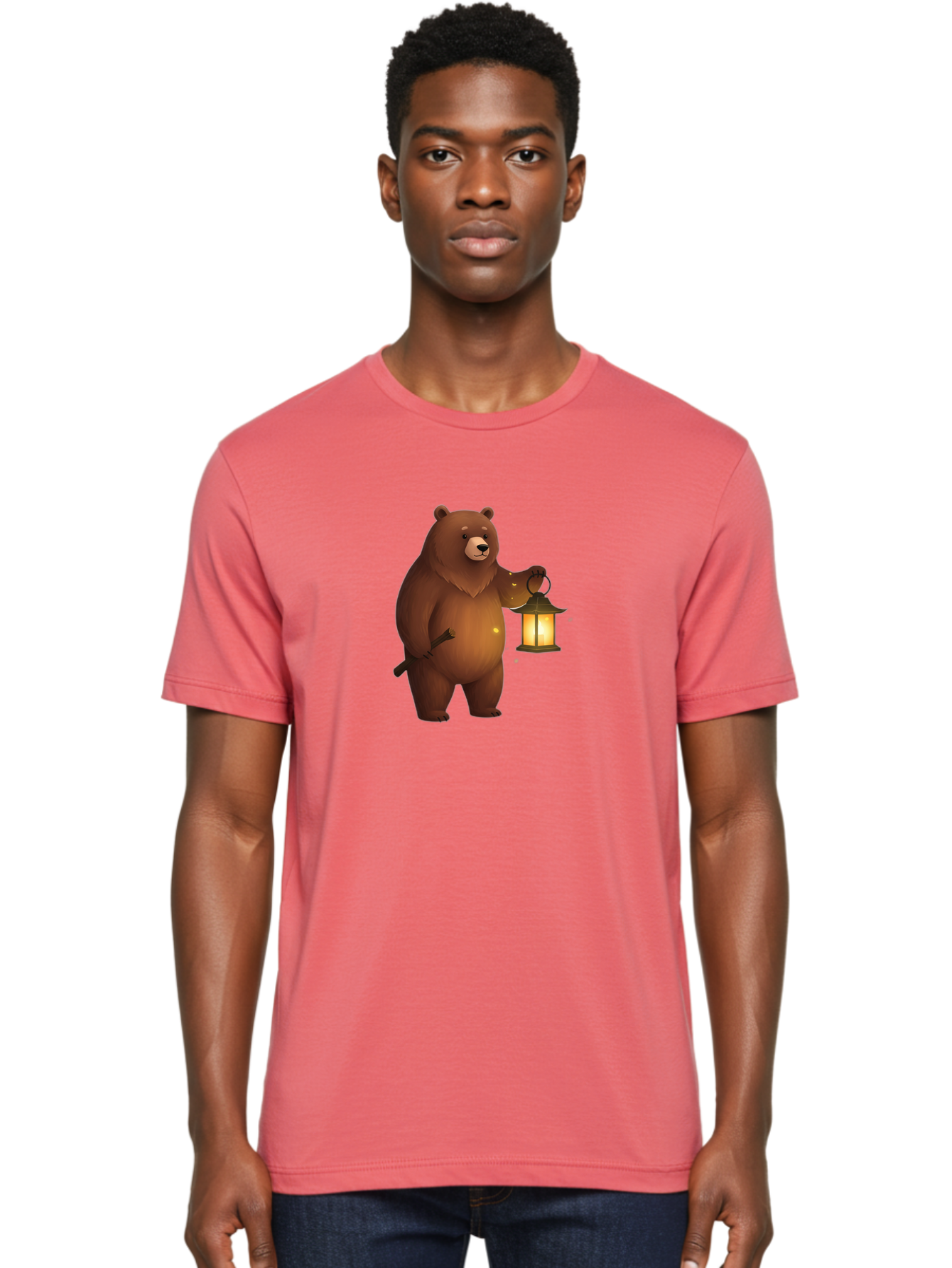 Bear-With-Lantern-3 Men'S Graphic Tee, 100% Cotton, Comfortable Casual Summer Wear, Machine Washable, Vintage Camera, Old Camera, Antique Camera, Black Camera, Classic Photography, Photography Equipment, Nostalgic Device, Film Camera, Camera Art Bae880