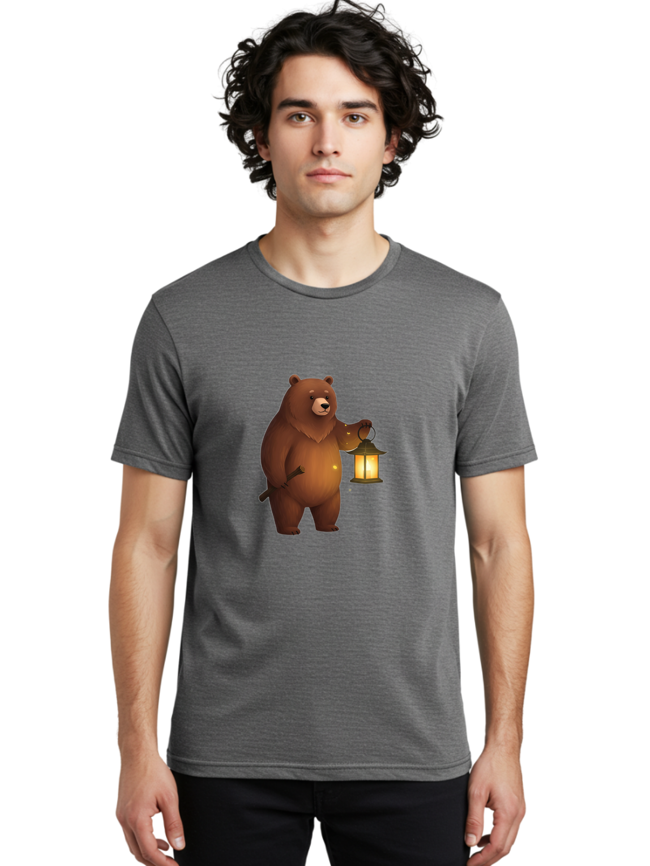 Bear-With-Lantern-3 Men'S Graphic Tee, 100% Cotton, Comfortable Casual Summer Wear, Machine Washable, Vintage Camera, Old Camera, Antique Camera, Black Camera, Classic Photography, Photography Equipment, Nostalgic Device, Film Camera, Camera Art Bae880