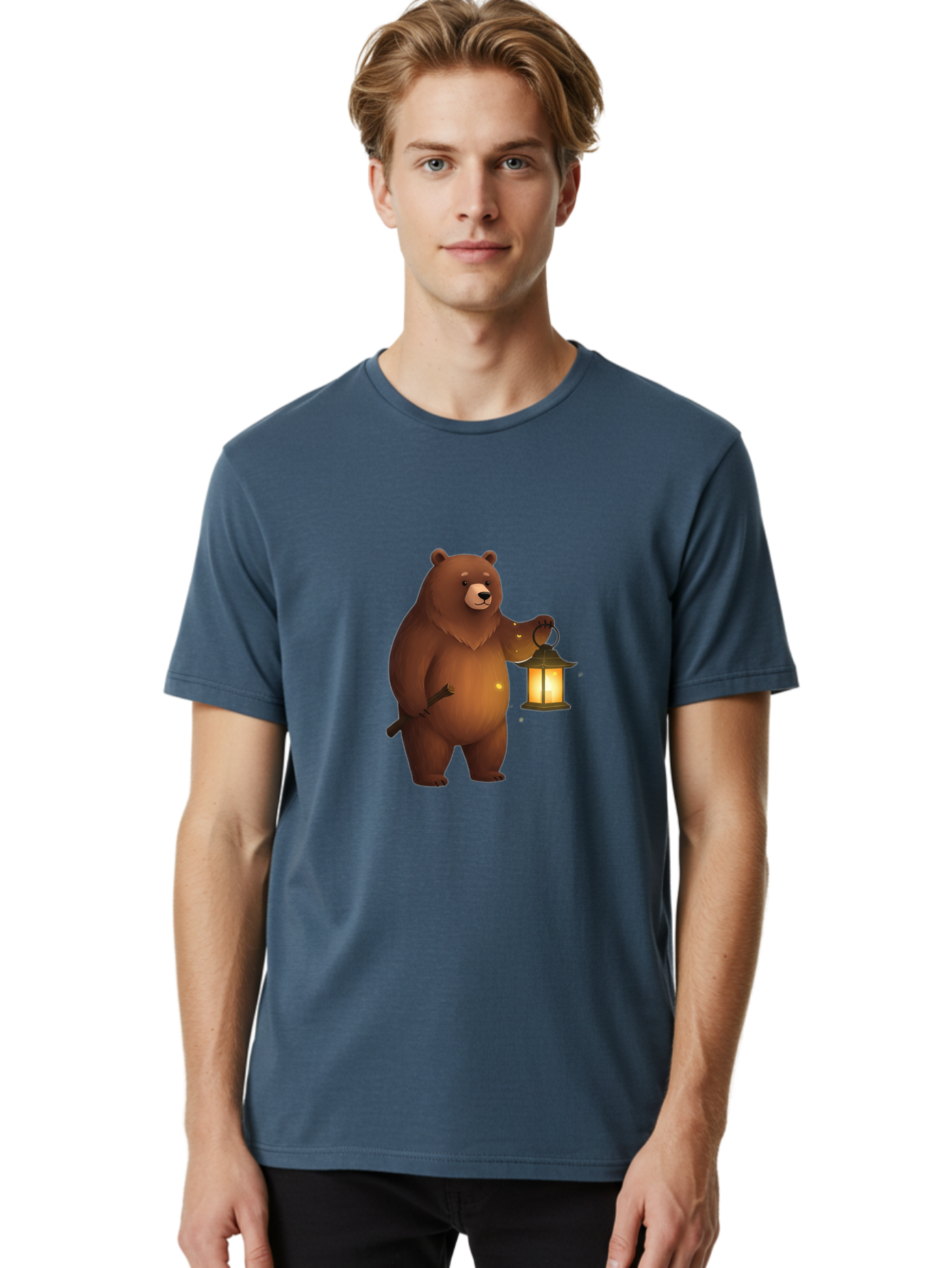 Bear-With-Lantern-3 Men'S Graphic Tee, 100% Cotton, Comfortable Casual Summer Wear, Machine Washable, Vintage Camera, Old Camera, Antique Camera, Black Camera, Classic Photography, Photography Equipment, Nostalgic Device, Film Camera, Camera Art Bae880
