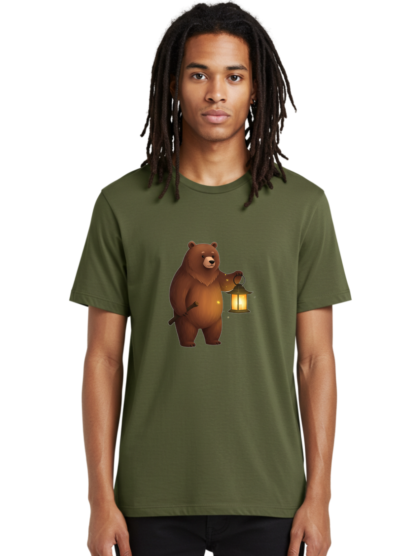 Bear-With-Lantern-3 Men'S Graphic Tee, 100% Cotton, Comfortable Casual Summer Wear, Machine Washable, Vintage Camera, Old Camera, Antique Camera, Black Camera, Classic Photography, Photography Equipment, Nostalgic Device, Film Camera, Camera Art Bae880