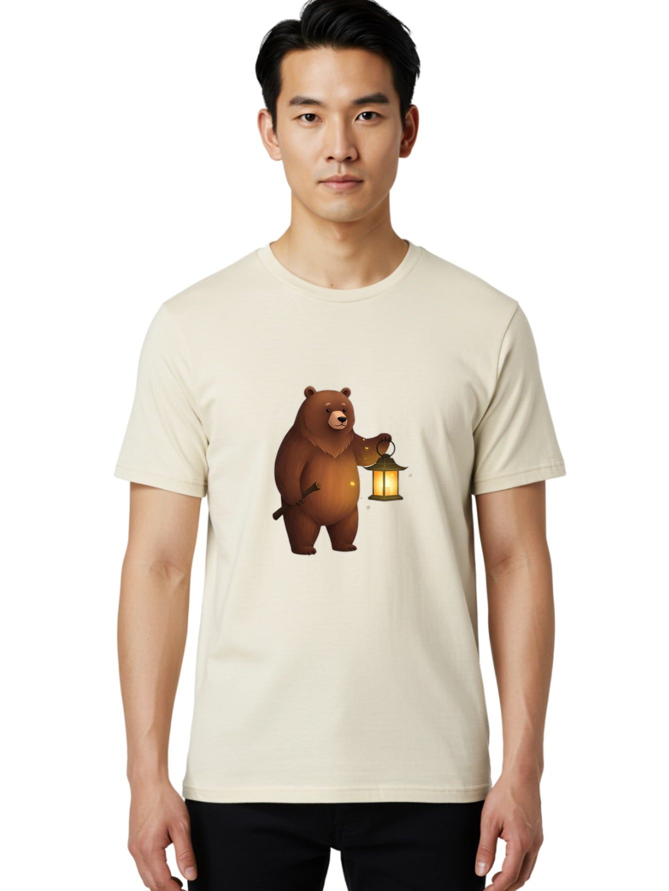 Bear-With-Lantern-3 Men'S Graphic Tee, 100% Cotton, Comfortable Casual Summer Wear, Machine Washable, Vintage Camera, Old Camera, Antique Camera, Black Camera, Classic Photography, Photography Equipment, Nostalgic Device, Film Camera, Camera Art Bae880