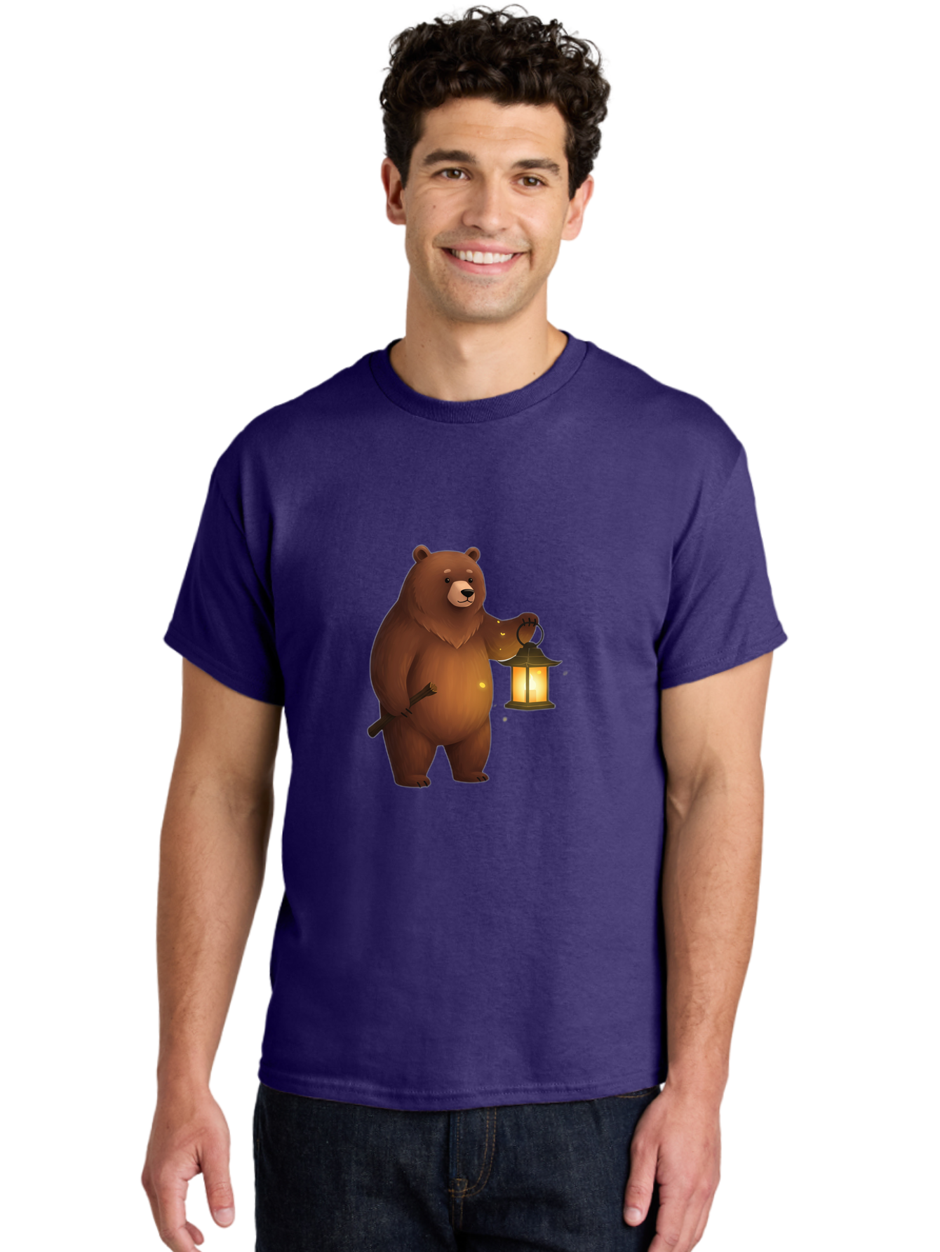 Bear-With-Lantern-3 Men'S Graphic Tee, 100% Cotton, Comfortable Casual Summer Wear, Machine Washable, Vintage Camera, Old Camera, Antique Camera, Black Camera, Classic Photography, Photography Equipment, Nostalgic Device, Film Camera, Camera Art Bae880