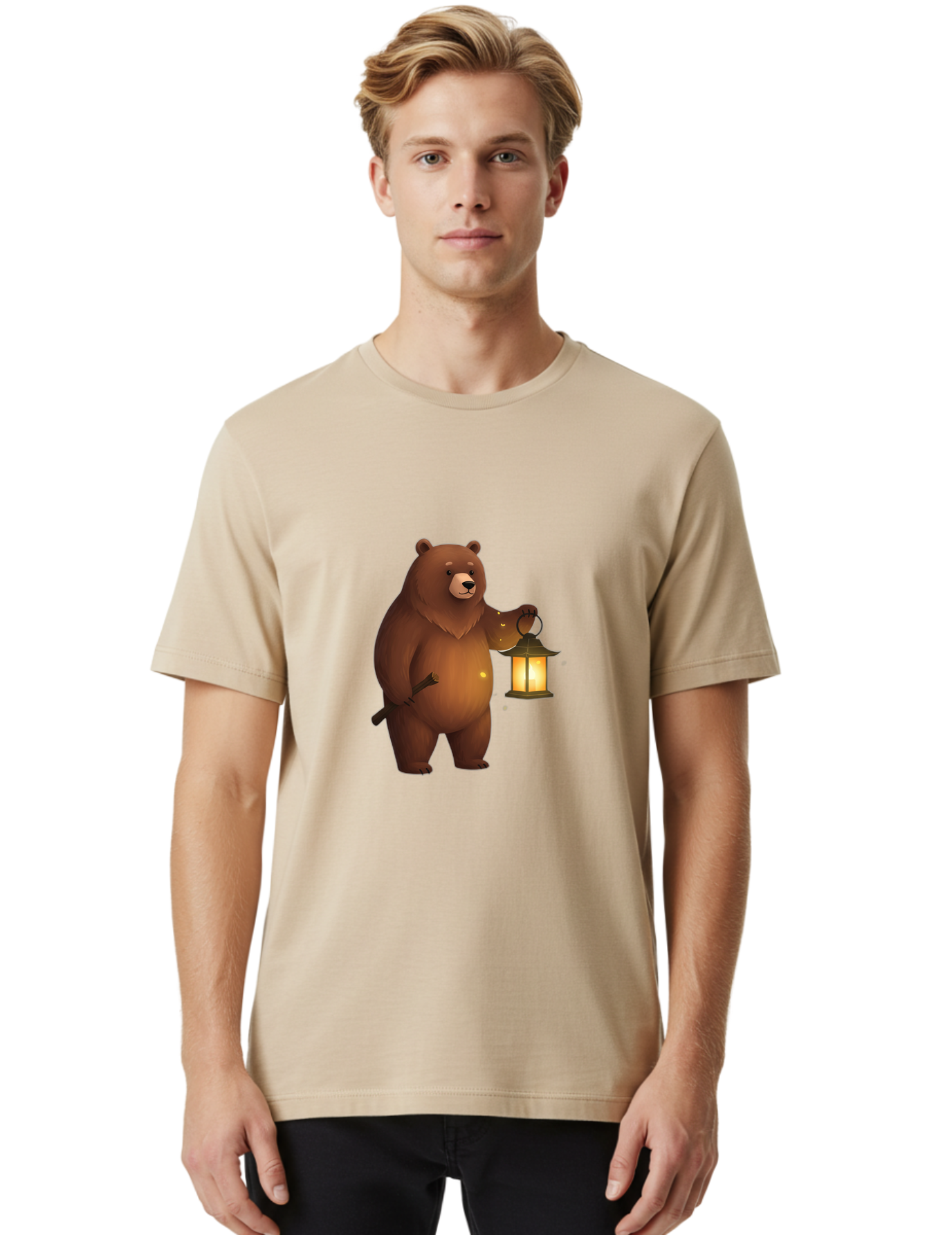 Bear-With-Lantern-3 Men'S Graphic Tee, 100% Cotton, Comfortable Casual Summer Wear, Machine Washable, Vintage Camera, Old Camera, Antique Camera, Black Camera, Classic Photography, Photography Equipment, Nostalgic Device, Film Camera, Camera Art Bae880