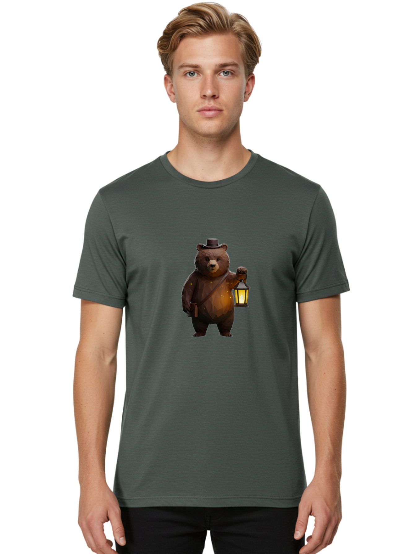 Bear-With-Lantern-And-Holster Men'S Graphic Tee, 100% Cotton, Comfortable Casual Summer Wear, Machine Washable, Vintage Camera, Old Camera, Antique Camera, Black Camera, Classic Photography, Photography Equipment, Nostalgic Device, Bae881