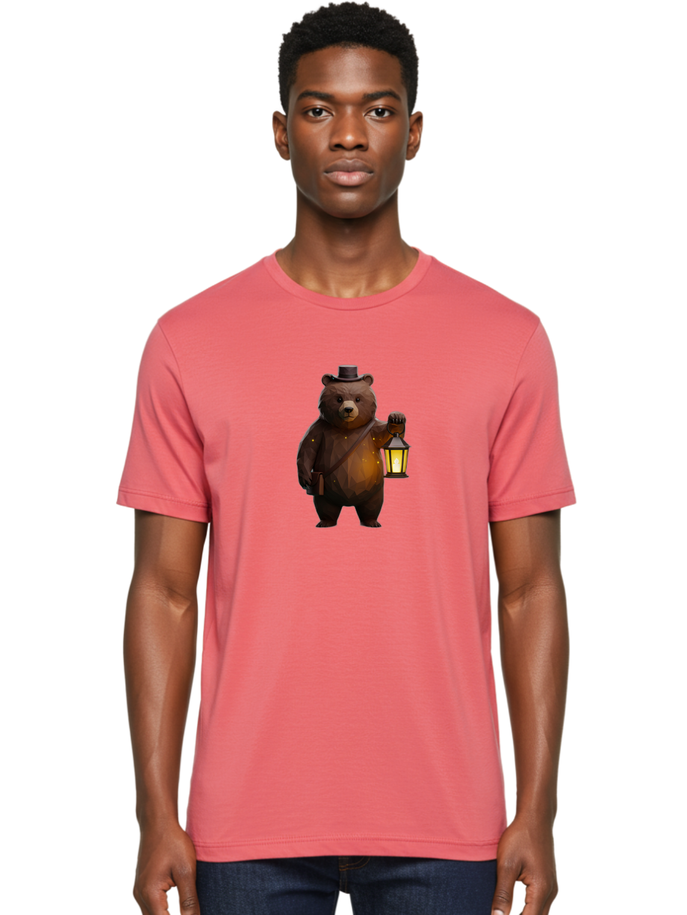 Bear-With-Lantern-And-Holster Men'S Graphic Tee, 100% Cotton, Comfortable Casual Summer Wear, Machine Washable, Vintage Camera, Old Camera, Antique Camera, Black Camera, Classic Photography, Photography Equipment, Nostalgic Device, Bae881