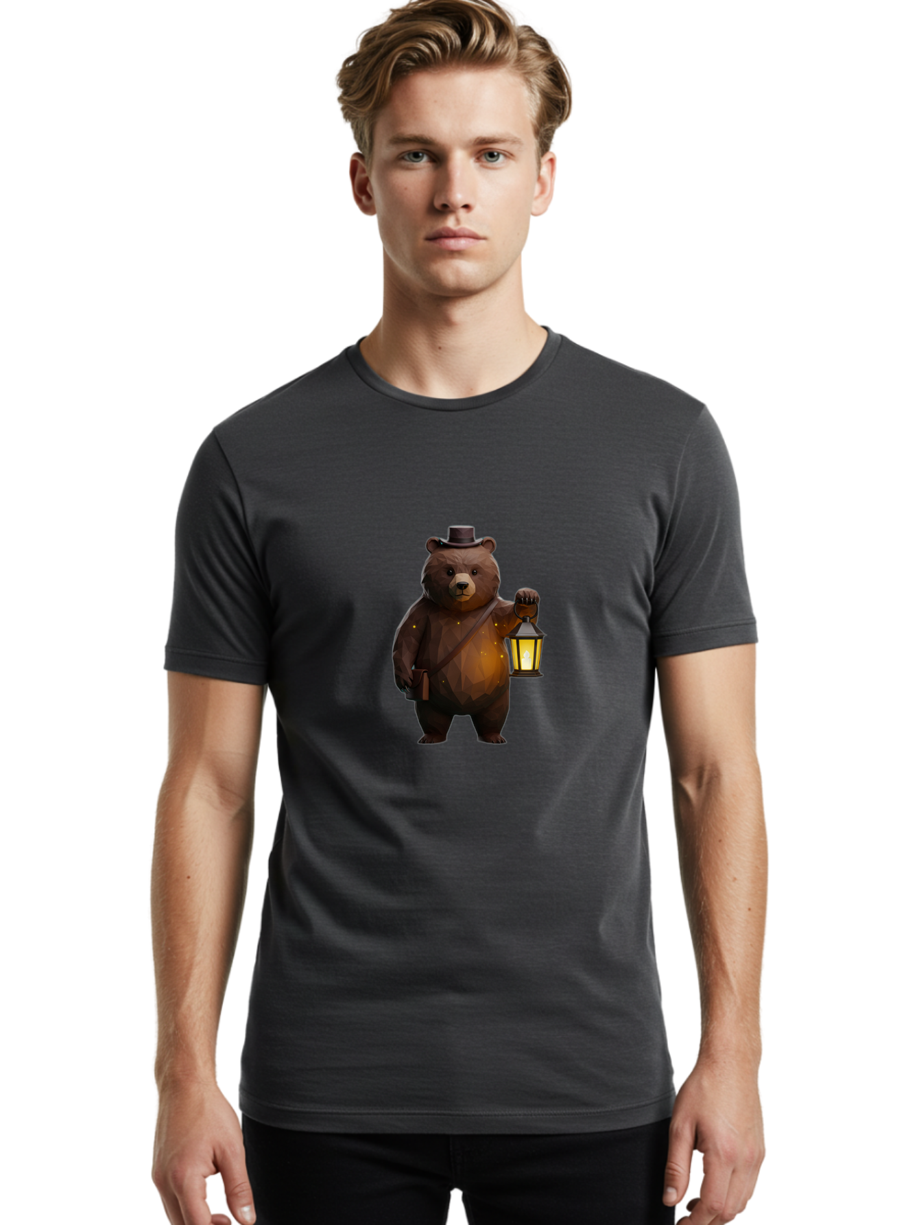 Bear-With-Lantern-And-Holster Men'S Graphic Tee, 100% Cotton, Comfortable Casual Summer Wear, Machine Washable, Vintage Camera, Old Camera, Antique Camera, Black Camera, Classic Photography, Photography Equipment, Nostalgic Device, Bae881