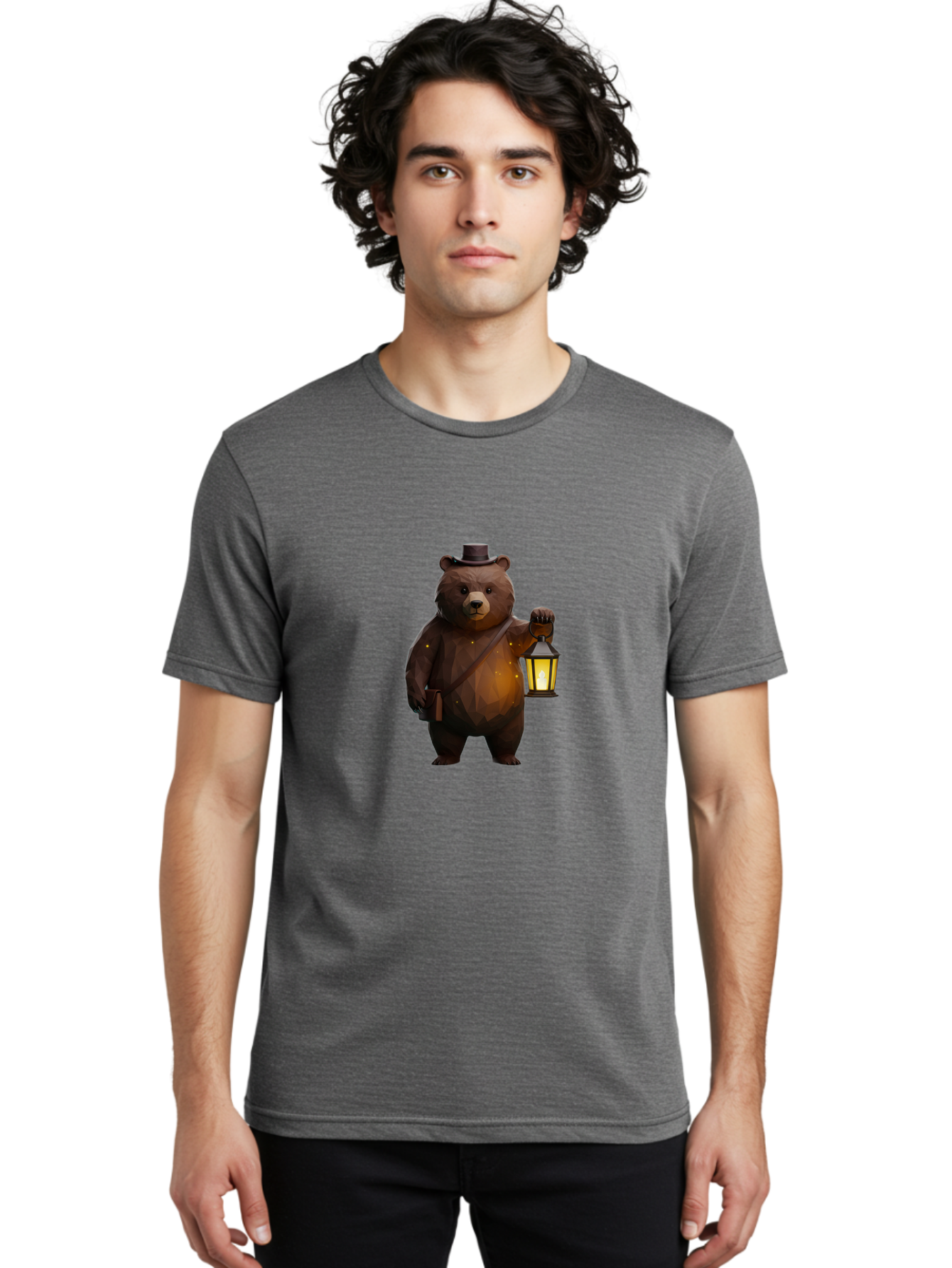 Bear-With-Lantern-And-Holster Men'S Graphic Tee, 100% Cotton, Comfortable Casual Summer Wear, Machine Washable, Vintage Camera, Old Camera, Antique Camera, Black Camera, Classic Photography, Photography Equipment, Nostalgic Device, Bae881