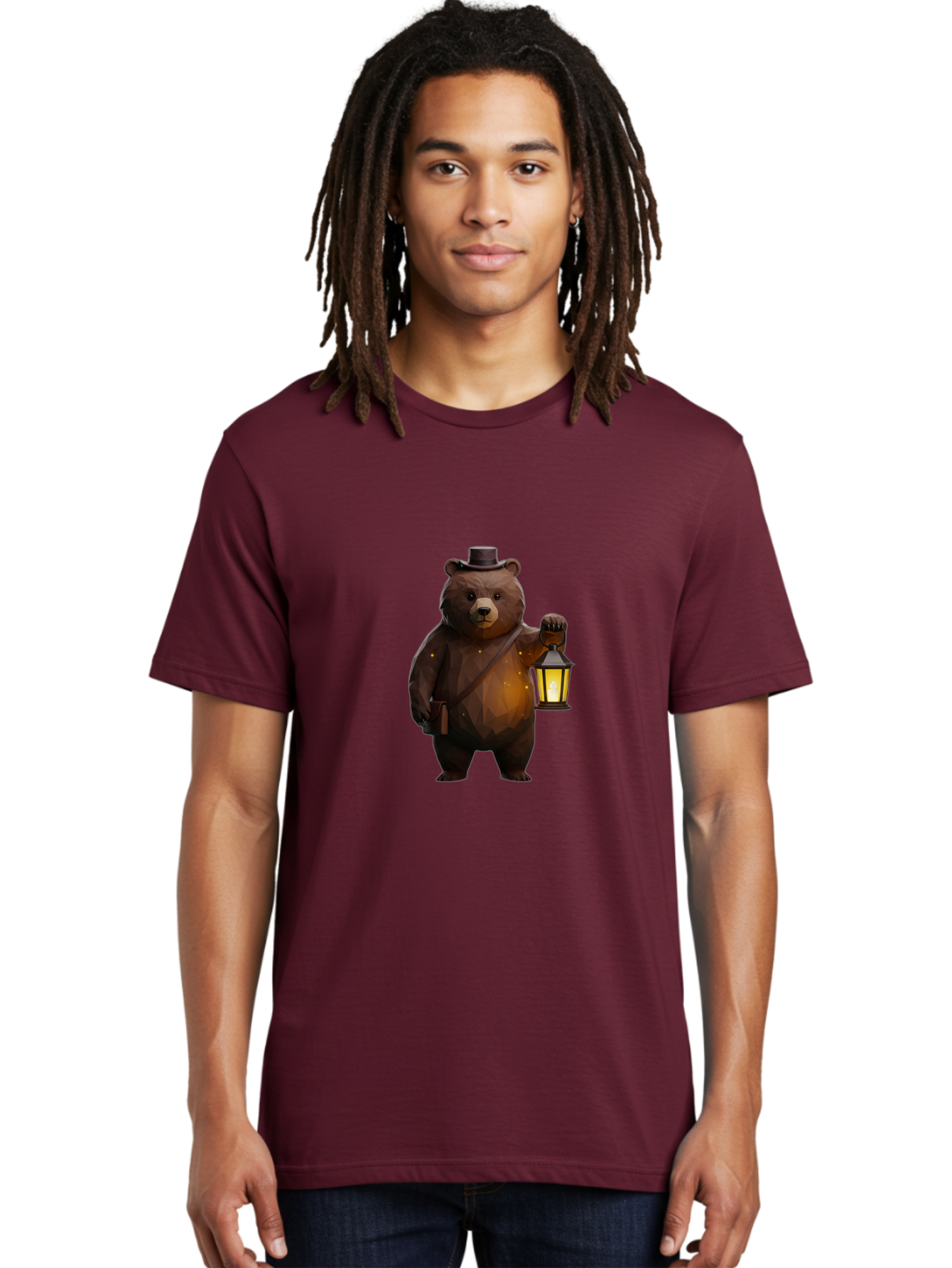 Bear-With-Lantern-And-Holster Men'S Graphic Tee, 100% Cotton, Comfortable Casual Summer Wear, Machine Washable, Vintage Camera, Old Camera, Antique Camera, Black Camera, Classic Photography, Photography Equipment, Nostalgic Device, Bae881