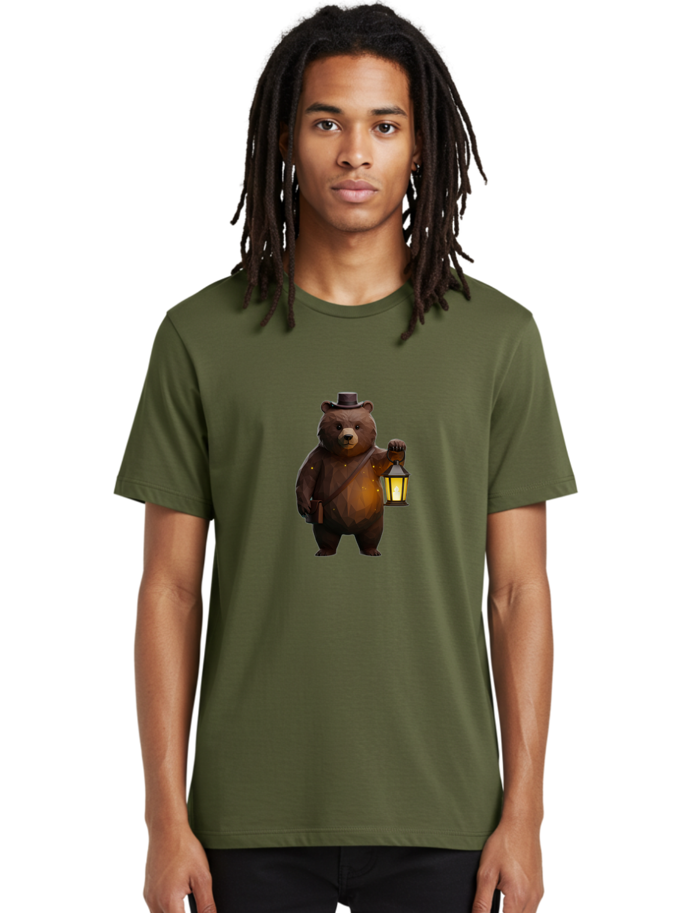 Bear-With-Lantern-And-Holster Men'S Graphic Tee, 100% Cotton, Comfortable Casual Summer Wear, Machine Washable, Vintage Camera, Old Camera, Antique Camera, Black Camera, Classic Photography, Photography Equipment, Nostalgic Device, Bae881