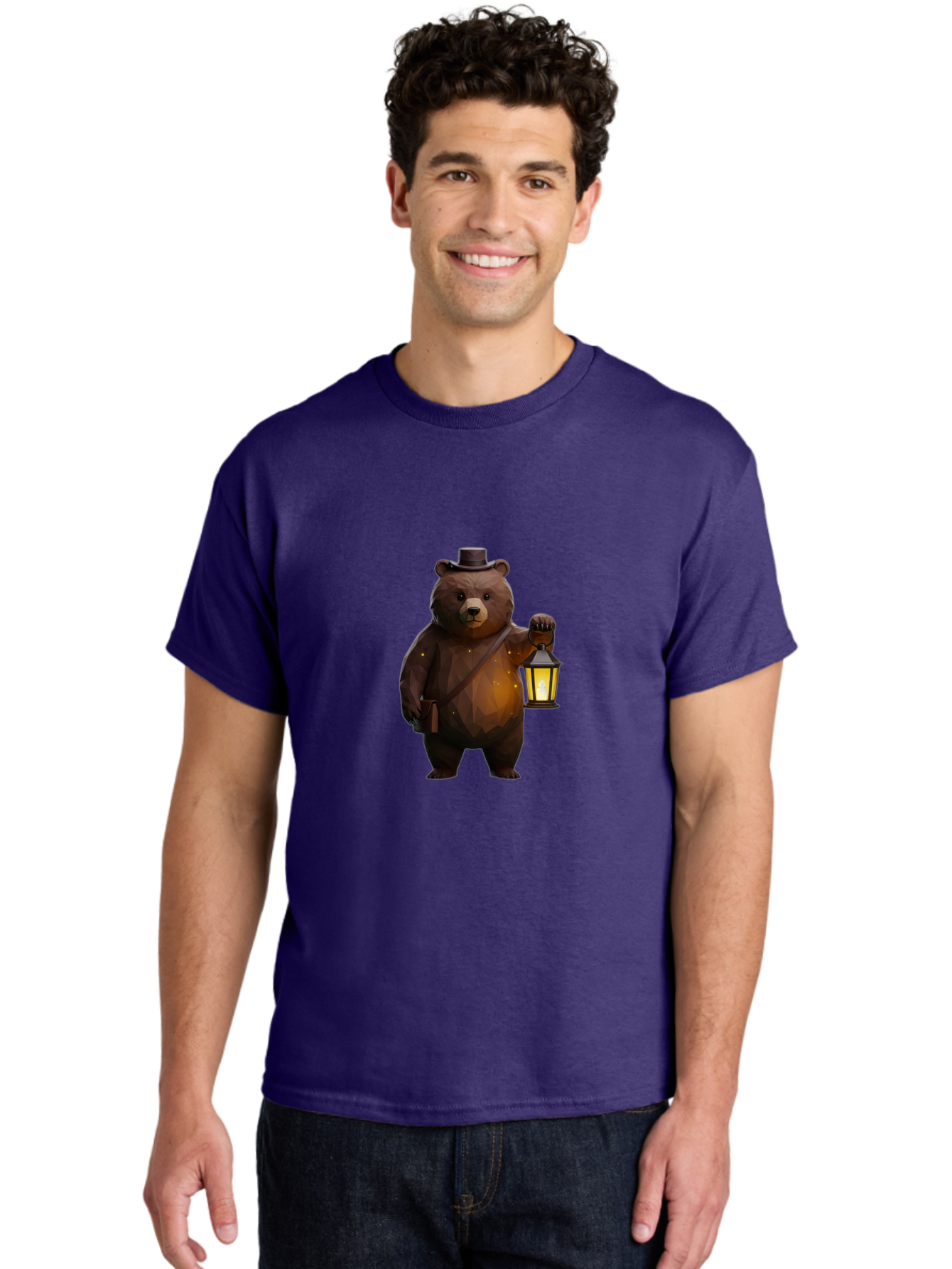 Bear-With-Lantern-And-Holster Men'S Graphic Tee, 100% Cotton, Comfortable Casual Summer Wear, Machine Washable, Vintage Camera, Old Camera, Antique Camera, Black Camera, Classic Photography, Photography Equipment, Nostalgic Device, Bae881