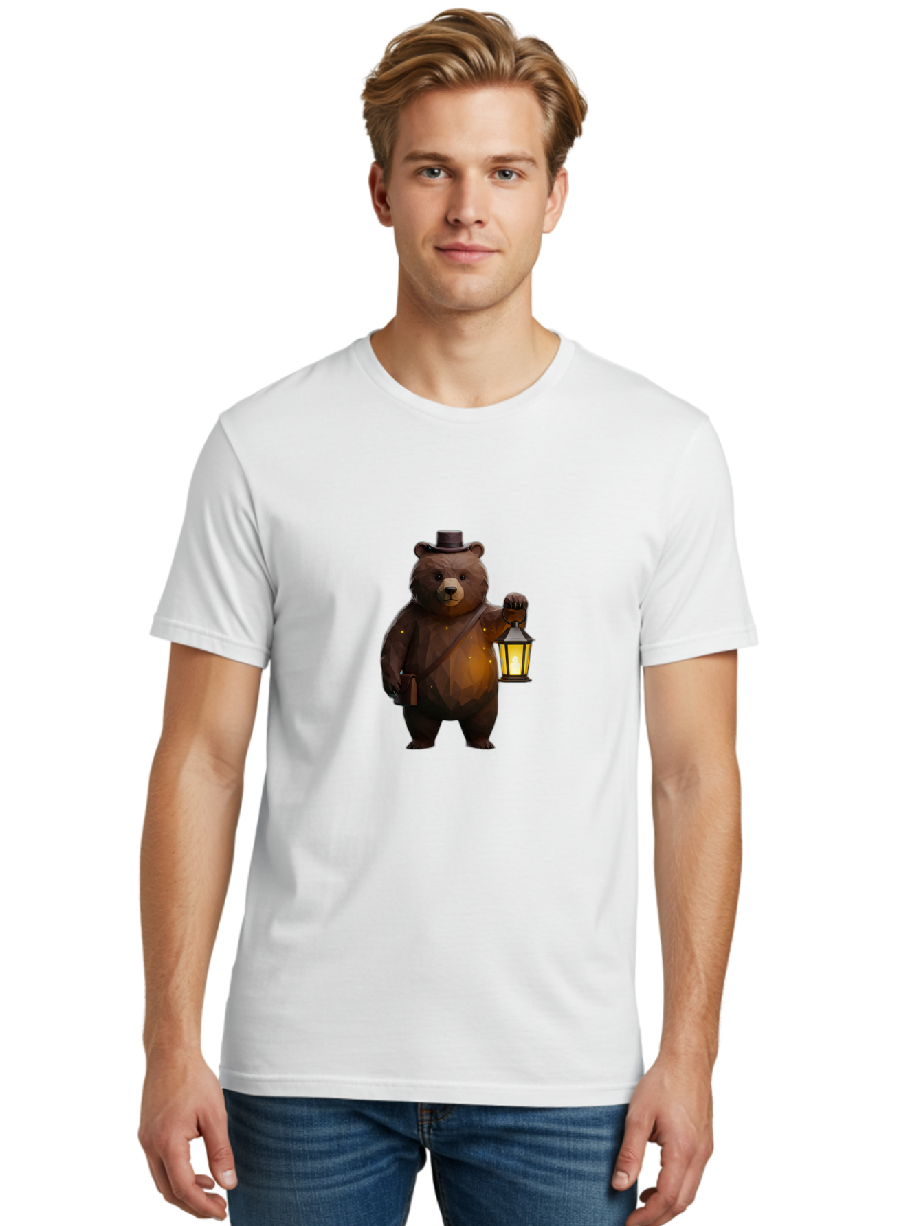 Bear-With-Lantern-And-Holster Men'S Graphic Tee, 100% Cotton, Comfortable Casual Summer Wear, Machine Washable, Vintage Camera, Old Camera, Antique Camera, Black Camera, Classic Photography, Photography Equipment, Nostalgic Device, Bae881