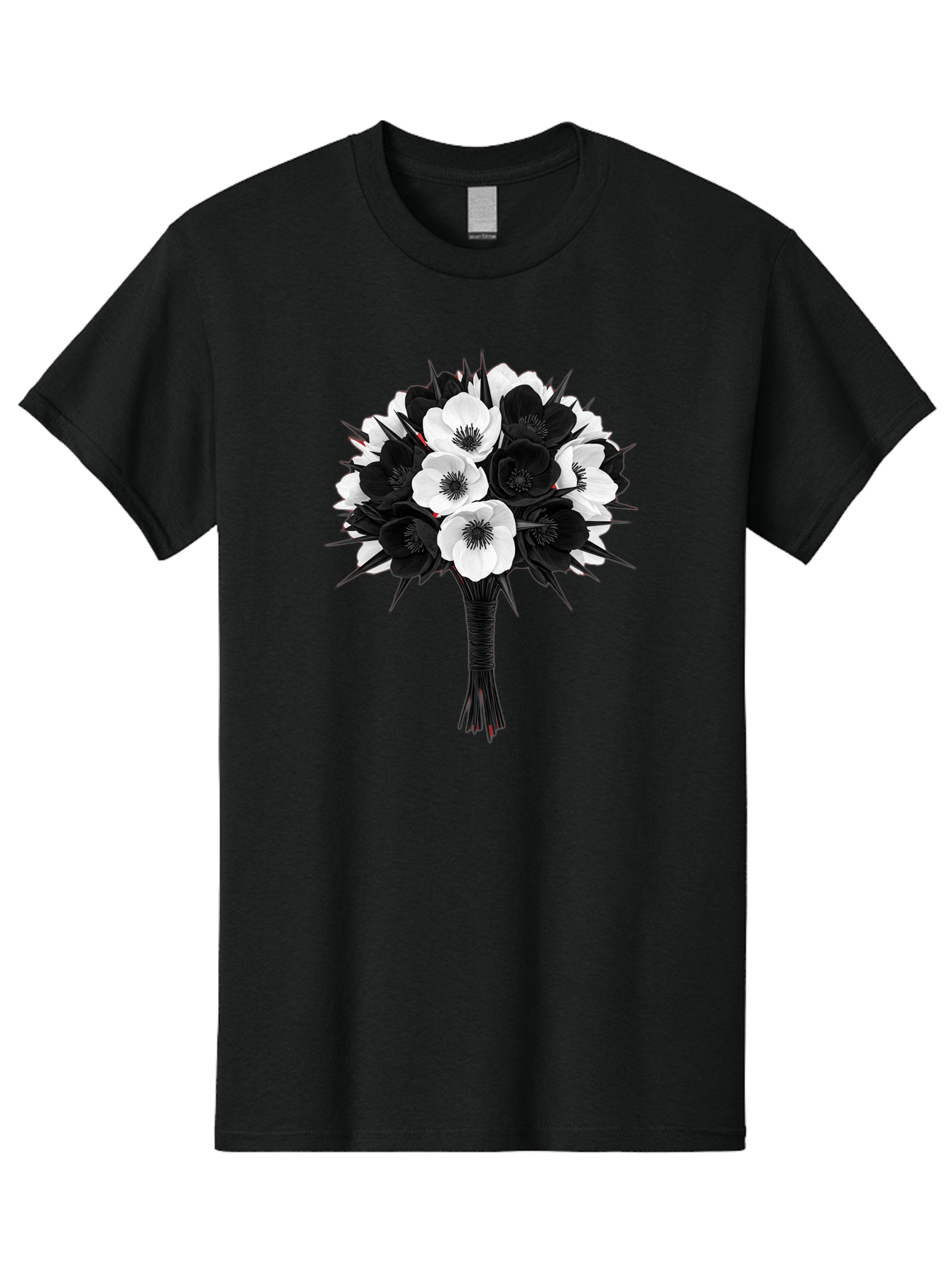 Black-And-White-Anemone-Bouquet Men'S Graphic Tee, 100% Cotton, Comfortable Casual Summer Wear, Machine Washable, Vintage Camera, Old Camera, Antique Camera, Black Camera, Classic Photography, Photography Equipment, Nostalgic Device, Bae895
