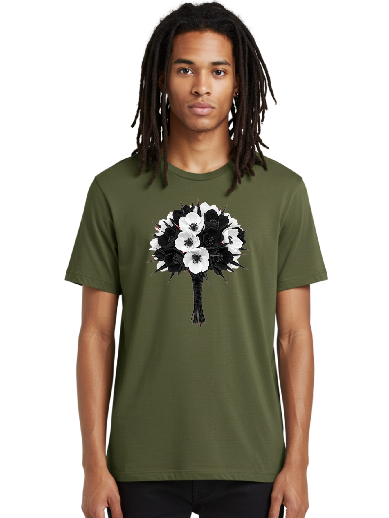 Black-And-White-Anemone-Bouquet Men'S Graphic Tee, 100% Cotton, Comfortable Casual Summer Wear, Machine Washable, Vintage Camera, Old Camera, Antique Camera, Black Camera, Classic Photography, Photography Equipment, Nostalgic Device, Bae895
