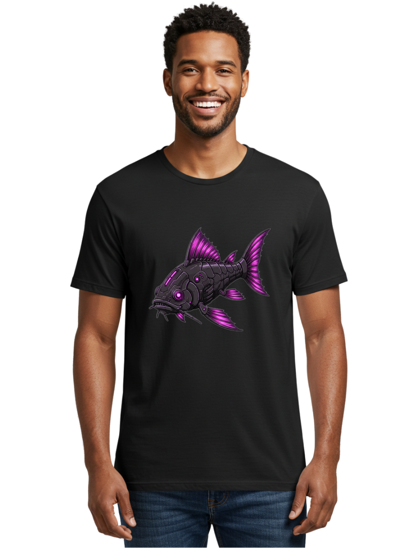 Black-Fish-With-Purple-Fins Men'S Graphic Tee, 100% Cotton, Comfortable Casual Summer Wear, Machine Washable, Vintage Camera, Old Camera, Antique Camera, Black Camera, Classic Photography, Photography Equipment, Nostalgic Device, Film Camera, Bae896