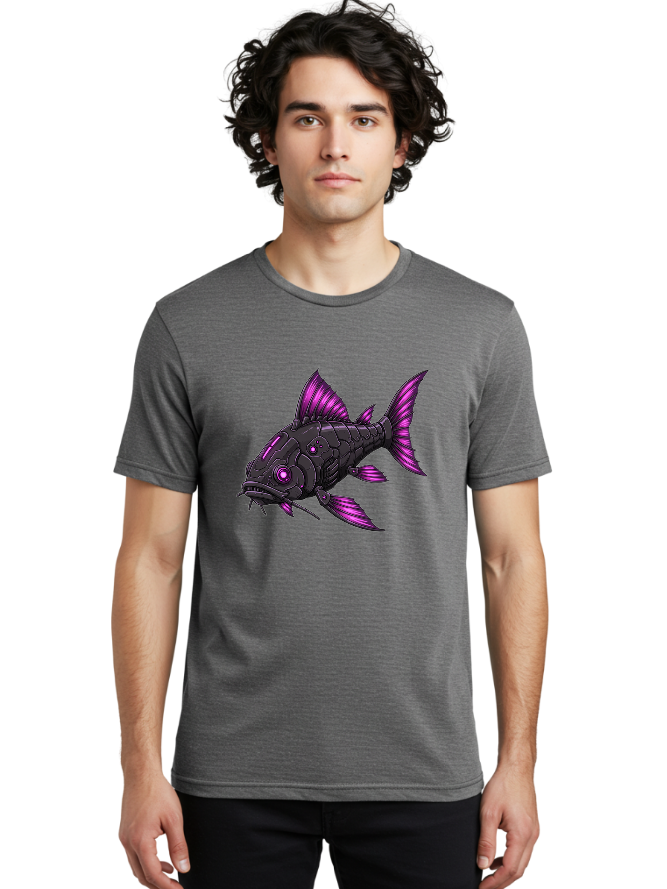 Black-Fish-With-Purple-Fins Men'S Graphic Tee, 100% Cotton, Comfortable Casual Summer Wear, Machine Washable, Vintage Camera, Old Camera, Antique Camera, Black Camera, Classic Photography, Photography Equipment, Nostalgic Device, Film Camera, Bae896