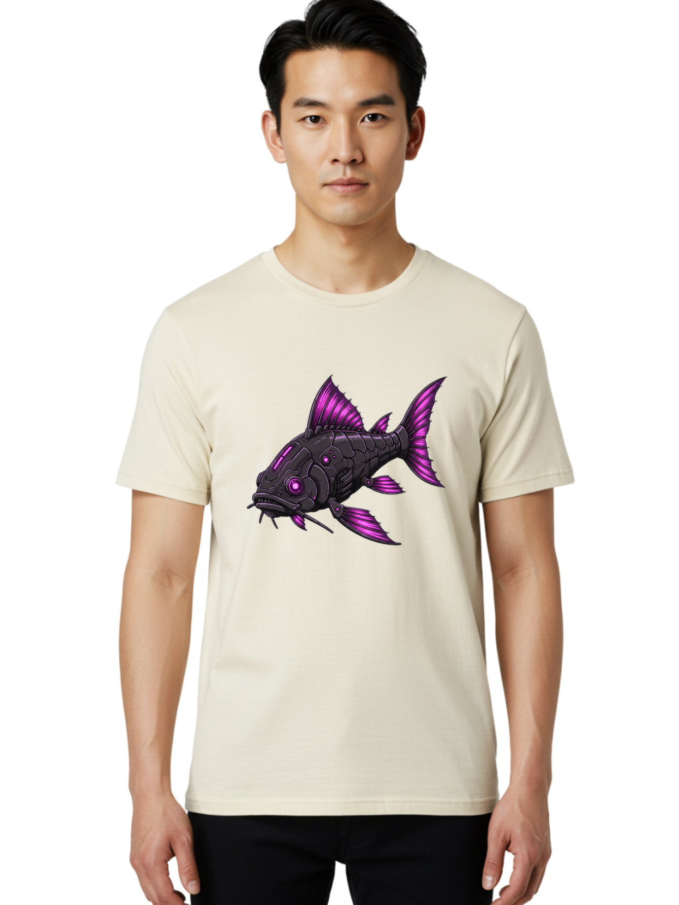 Black-Fish-With-Purple-Fins Men'S Graphic Tee, 100% Cotton, Comfortable Casual Summer Wear, Machine Washable, Vintage Camera, Old Camera, Antique Camera, Black Camera, Classic Photography, Photography Equipment, Nostalgic Device, Film Camera, Bae896