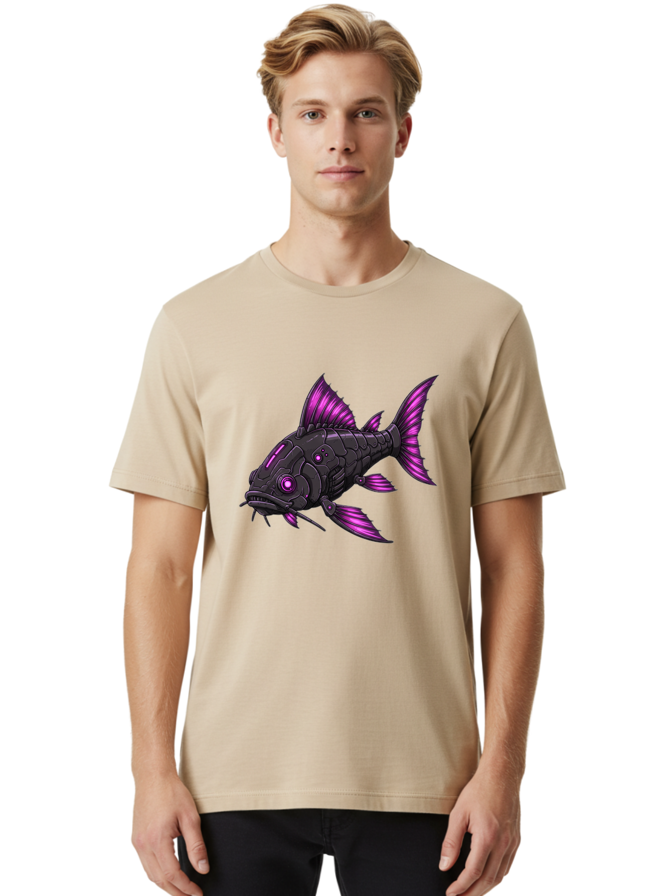 Black-Fish-With-Purple-Fins Men'S Graphic Tee, 100% Cotton, Comfortable Casual Summer Wear, Machine Washable, Vintage Camera, Old Camera, Antique Camera, Black Camera, Classic Photography, Photography Equipment, Nostalgic Device, Film Camera, Bae896