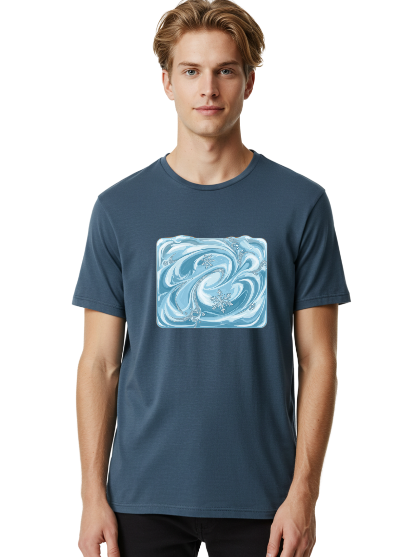 Blue-Swirl-Snowflakes Men'S Graphic Tee, 100% Cotton, Comfortable Casual Summer Wear, Machine Washable, Vintage Camera, Old Camera, Antique Camera, Black Camera, Classic Photography, Photography Equipment, Nostalgic Device, Film Camera, Camera Art Bae898